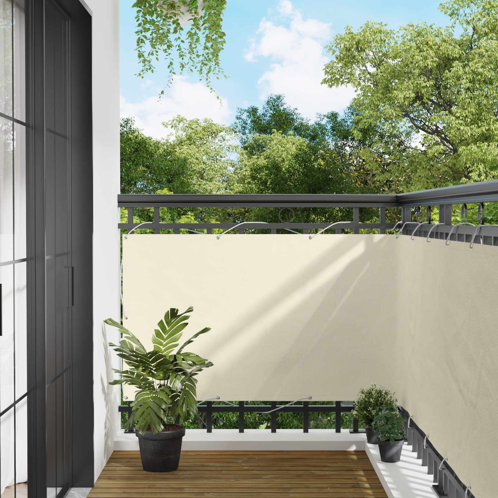 Balcony Screen 90 x 200 cm PU Coated Oxford Aluminium
