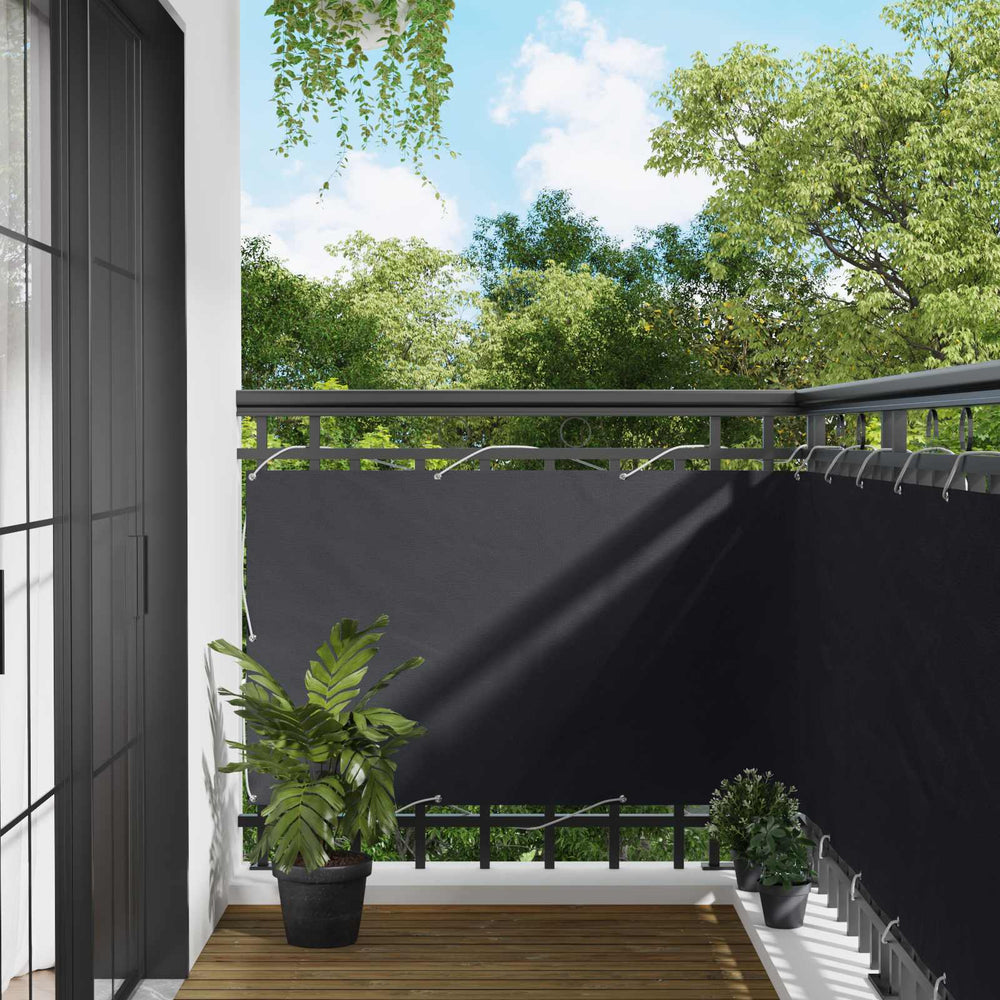 Balcony Screen Black 90 x 200 cm PU-coated oxford alu