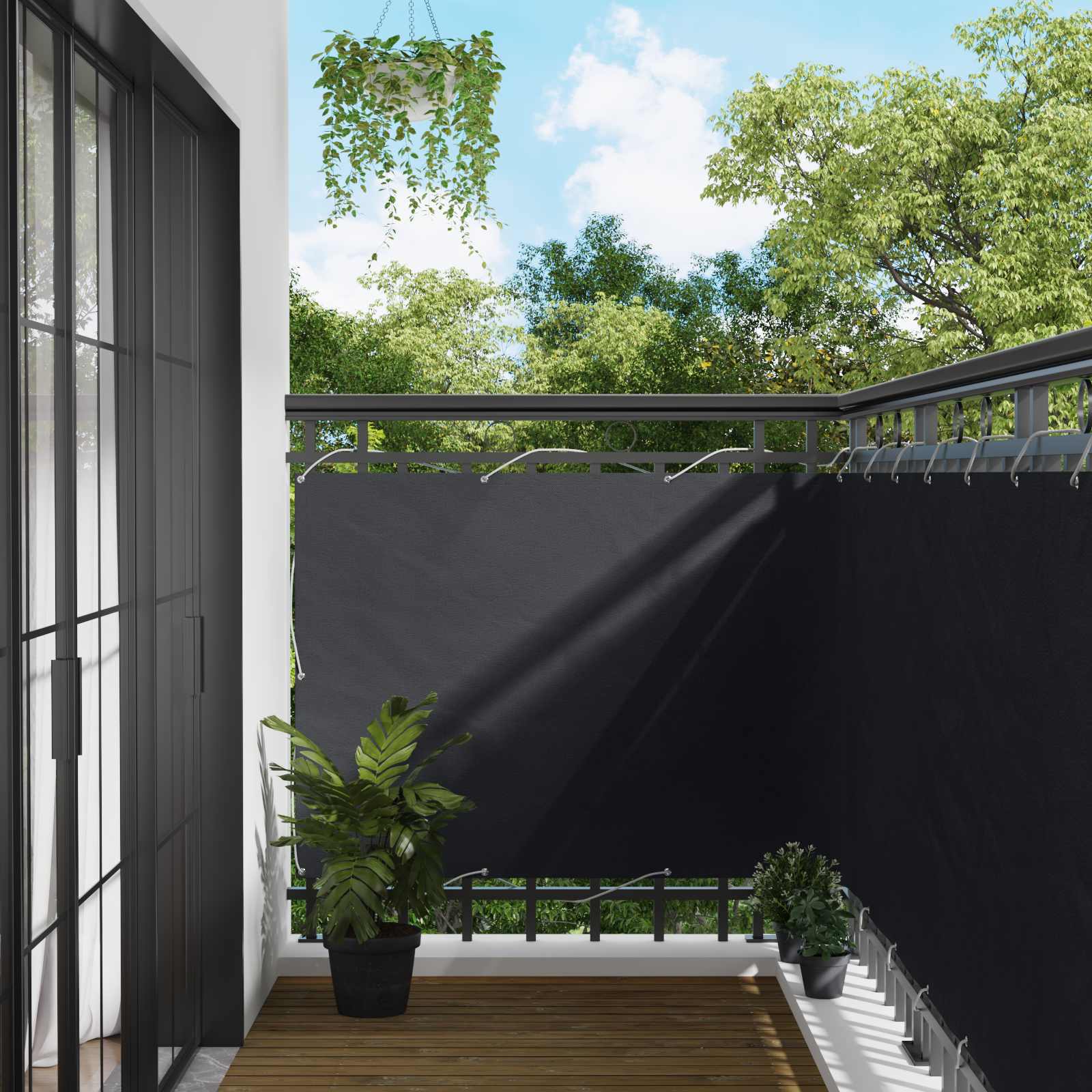 Balkono Ekranas Juodas 120 x 200 cm PU dengtas oksfordas alu