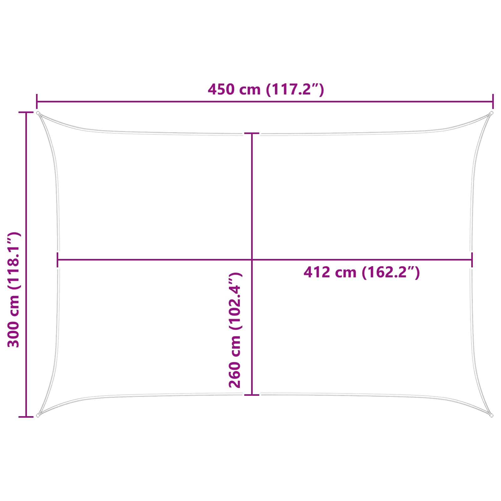 Saulės burė Šviesiai pilka ir balta. 4,5 × 3 m