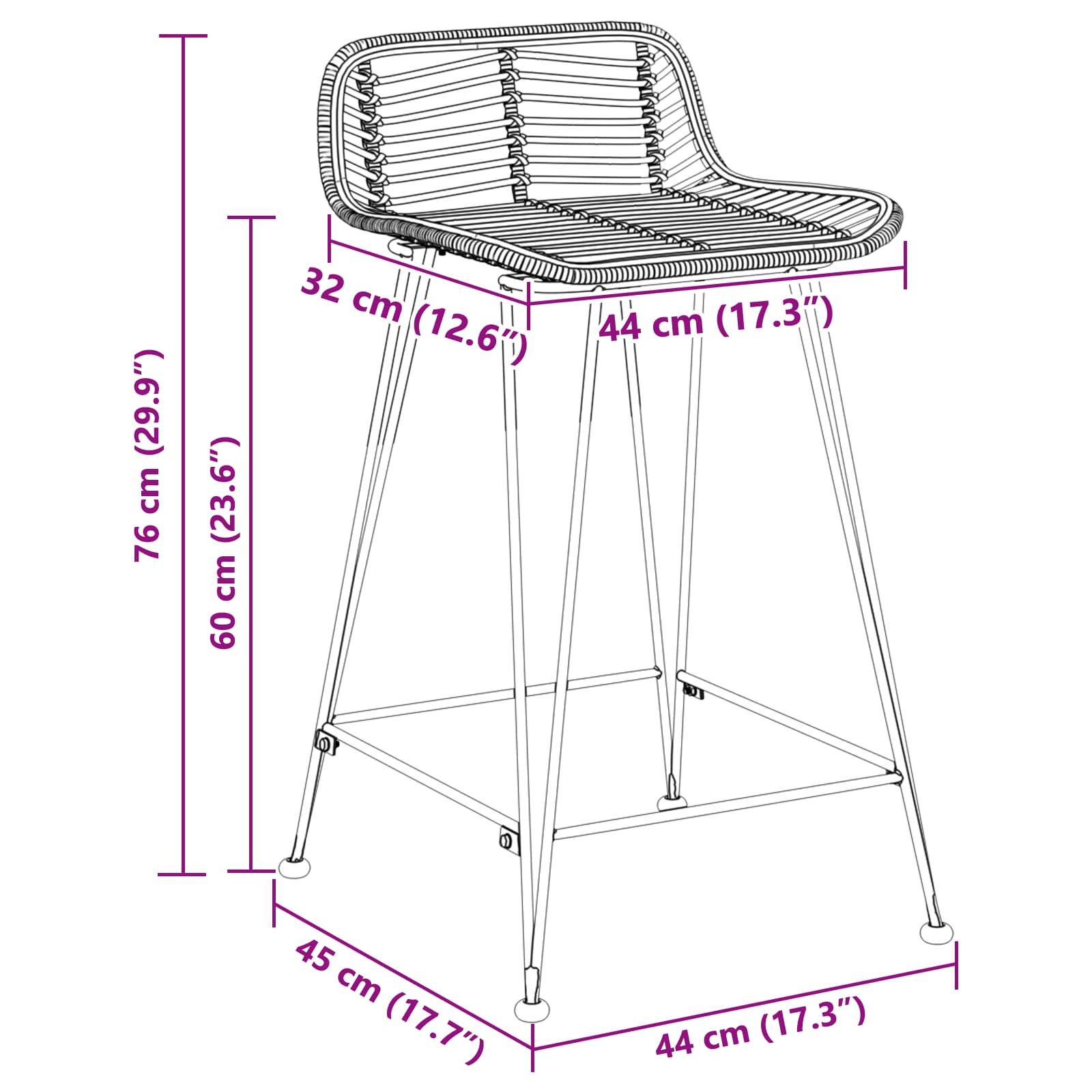 Baro taburetė 2 pcs Juoda 44 x 45 x 76 cm Ratana ir Plienas