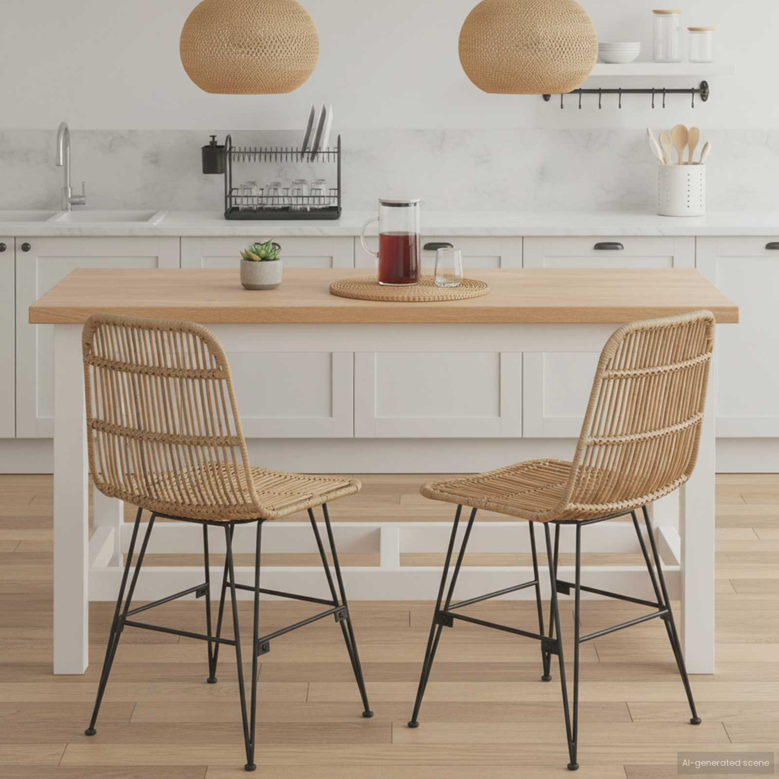 Valgomojo kėdė 2 pcs Natūrali 41 x 55 x 85 cm Ratana ir Plienas