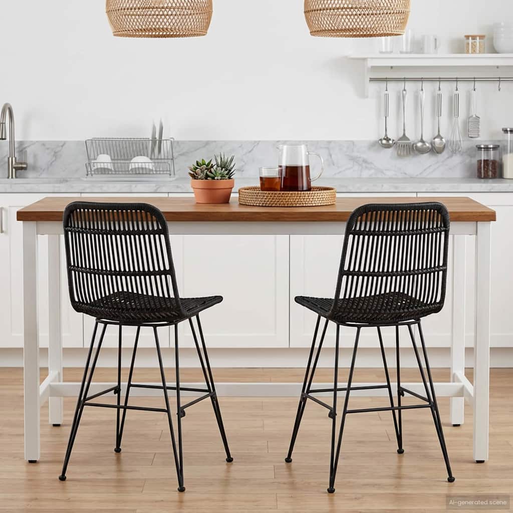 Valgomojo kėdė 2 pcs Juoda 41 x 55 x 85 cm Ratana ir Plienas