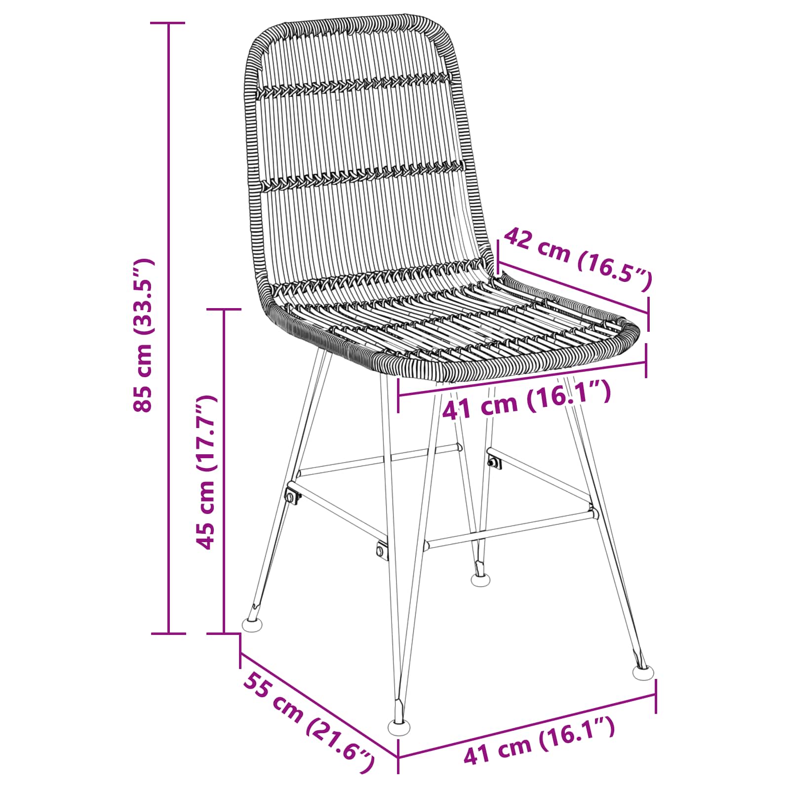 Valgomojo kėdė 2 pcs Juoda 41 x 55 x 85 cm Ratana ir Plienas