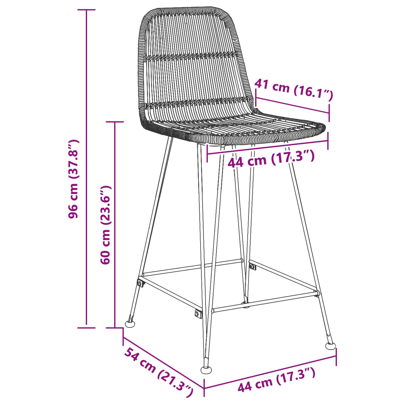 Baro taburetė 2 pcs Juoda 44 x 54 x 96 cm Ratana ir Plienas