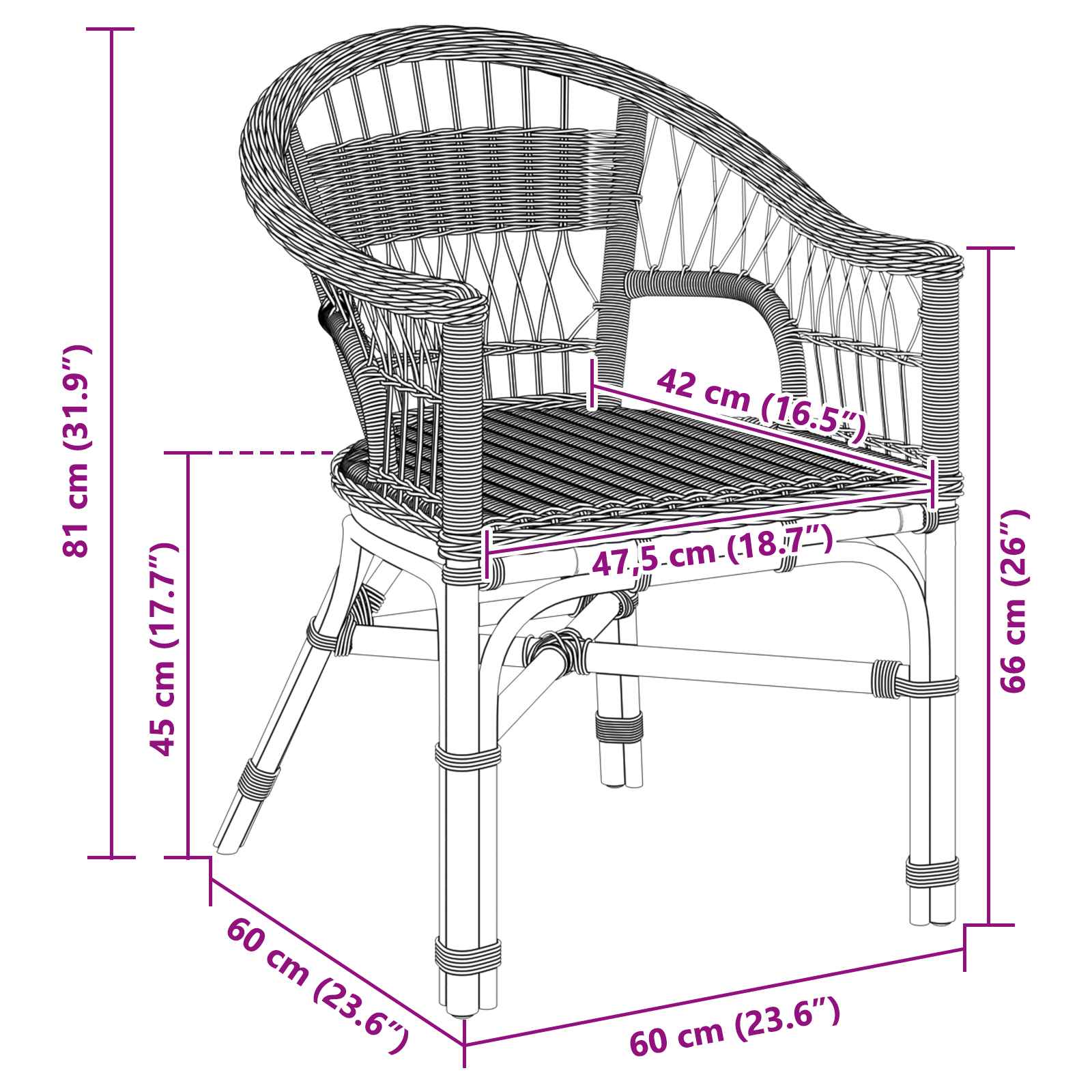 Susilankstantis krėslas Juoda 60 x 60 x 81 cm Ratanas