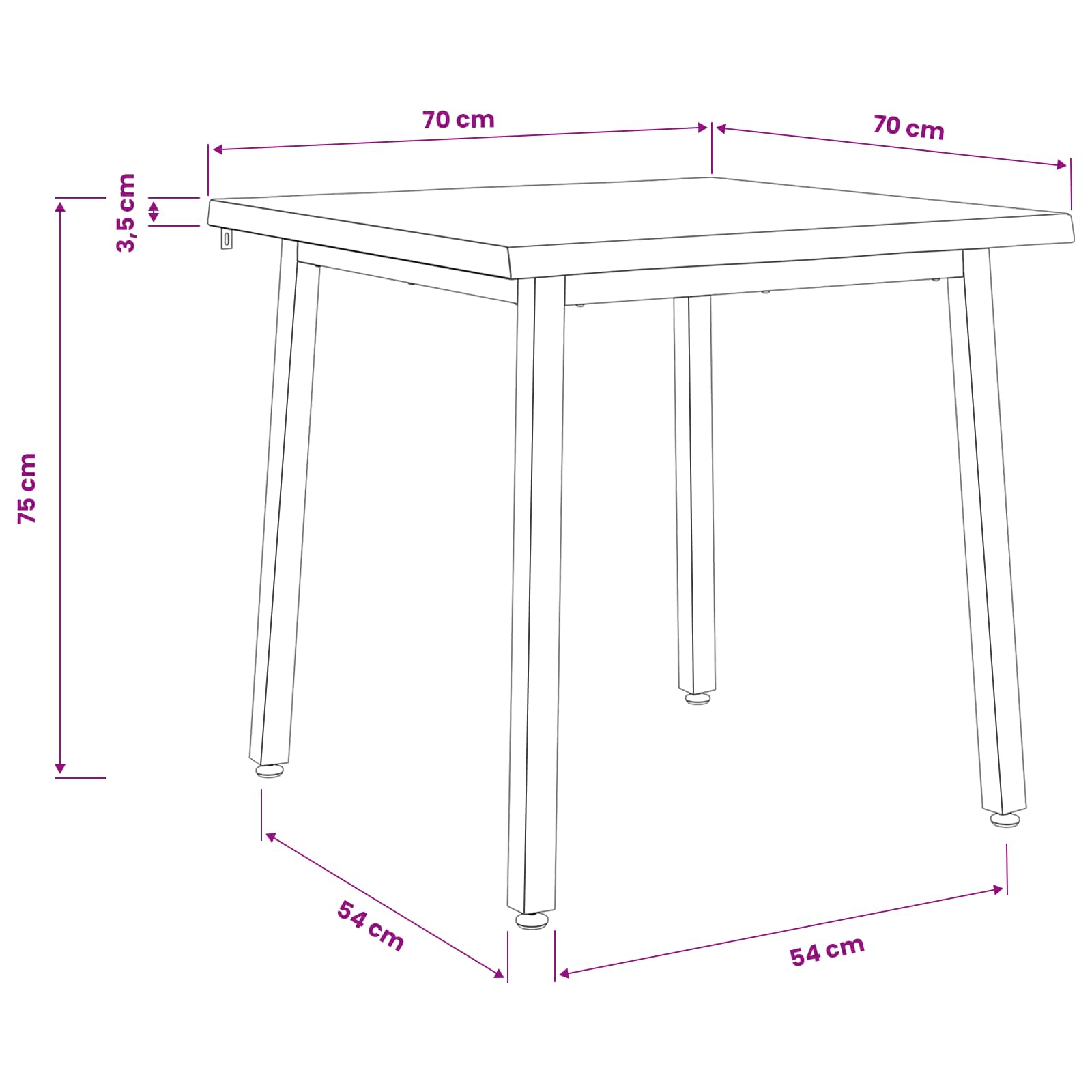 70 x 70 x 75 cm Kietos akacijos mediena Balta Kvadrato