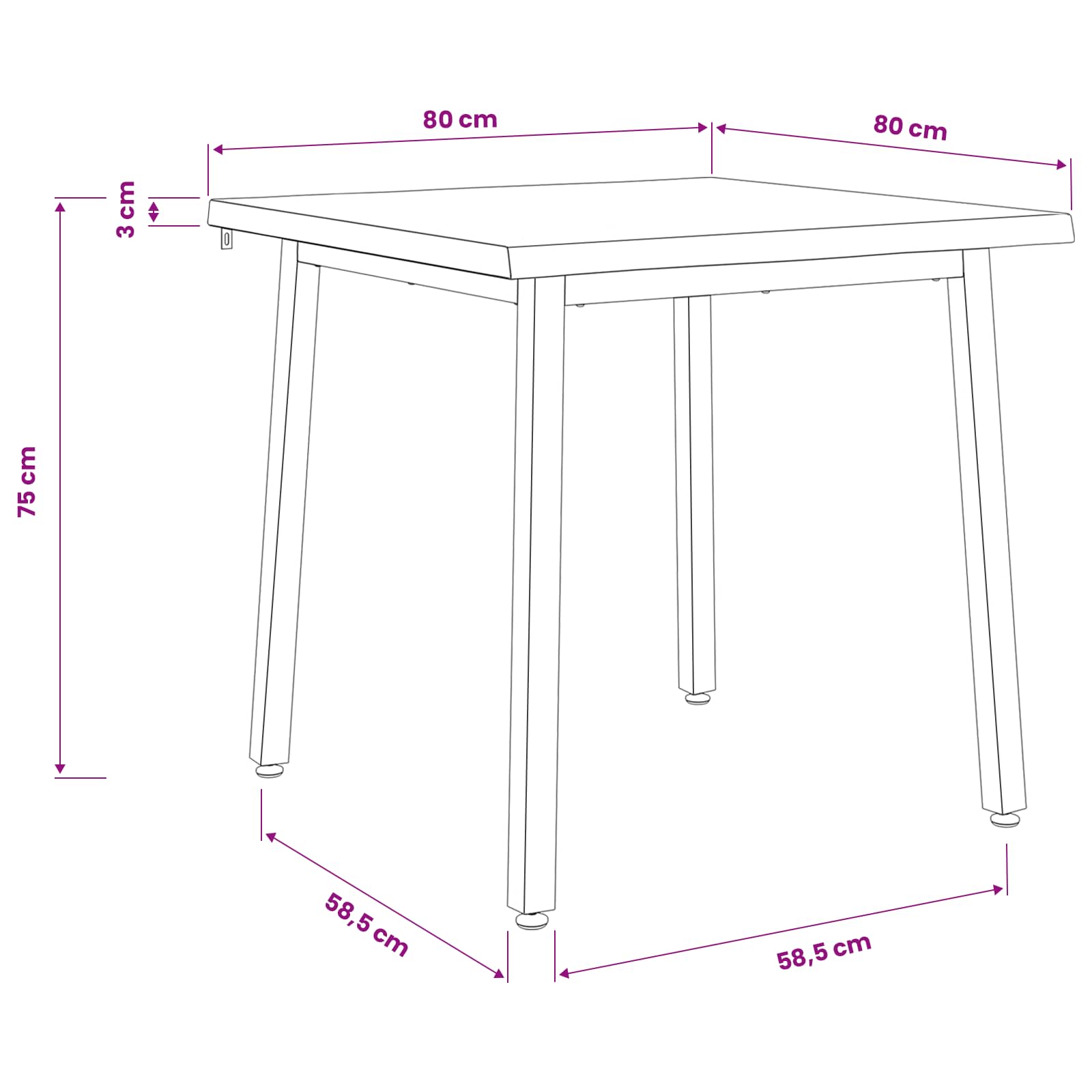 80 x 80 x 75 cm Kietos akacijos mediena Balta Kvadrato