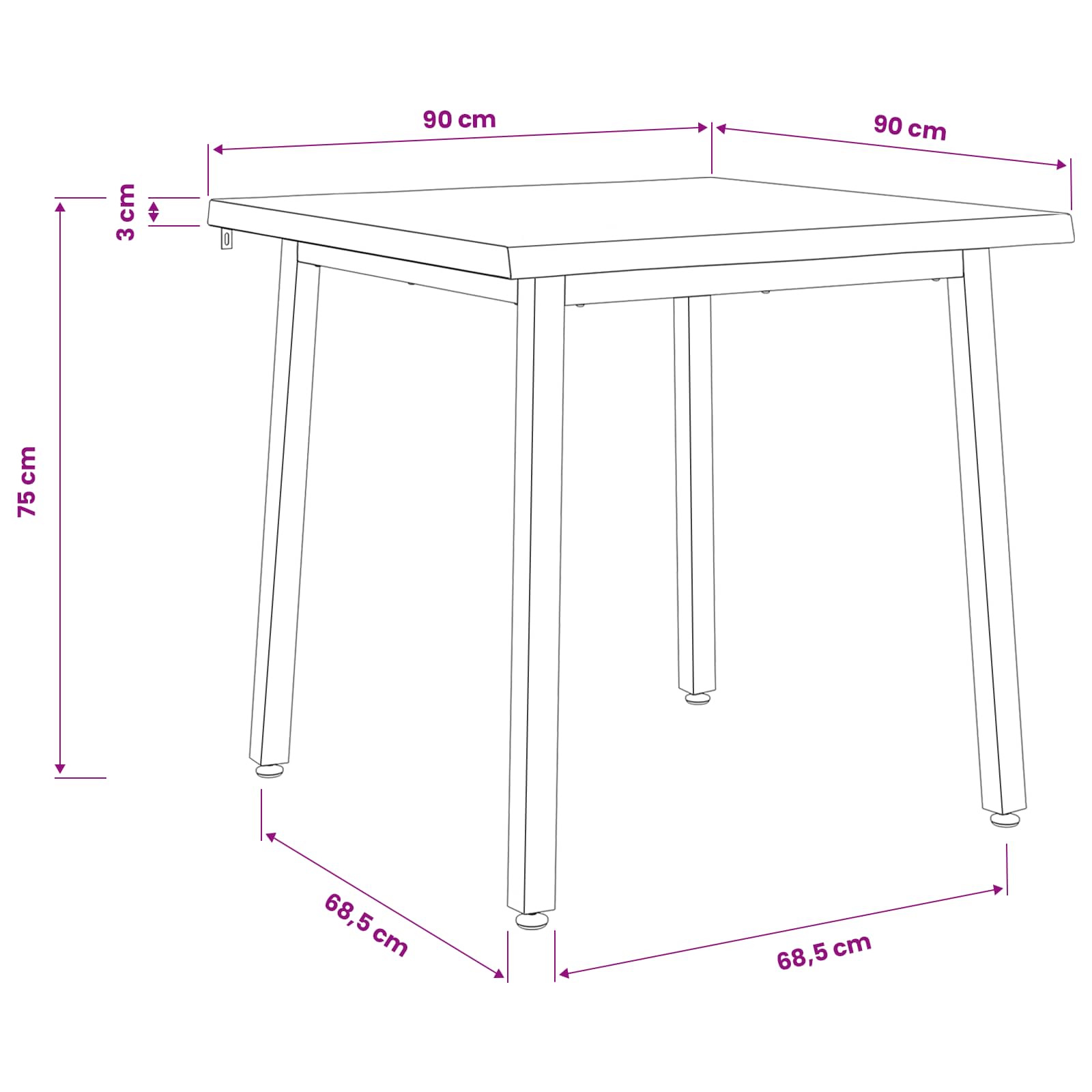 90 x 90 x 75 cm Kietos akacijos mediena Natūrali ir Balta