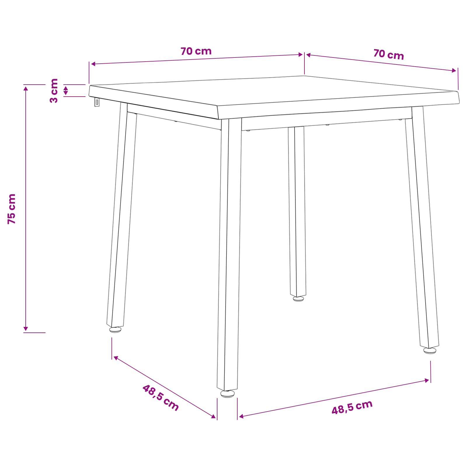 70 x 70 x 75 cm Kietos akacijos mediena Balta ir juoda Kvadrato