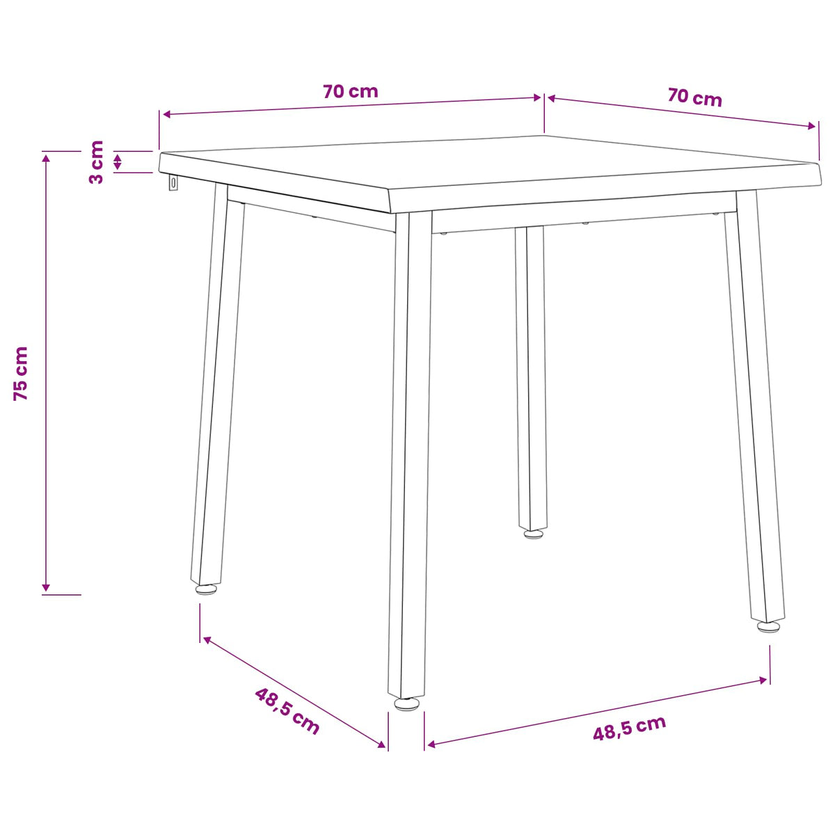 70 x 70 x 75 cm Kietos akacijos mediena Balta Kvadrato
