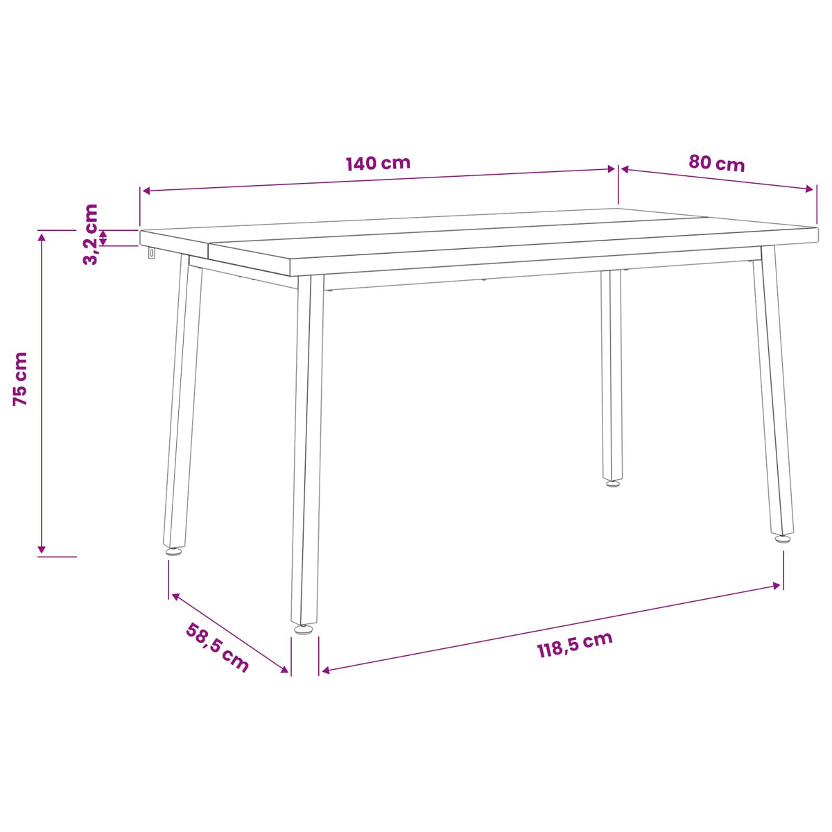 Kvadratinis valgomojo stalas 140 x 80 x 75 cm