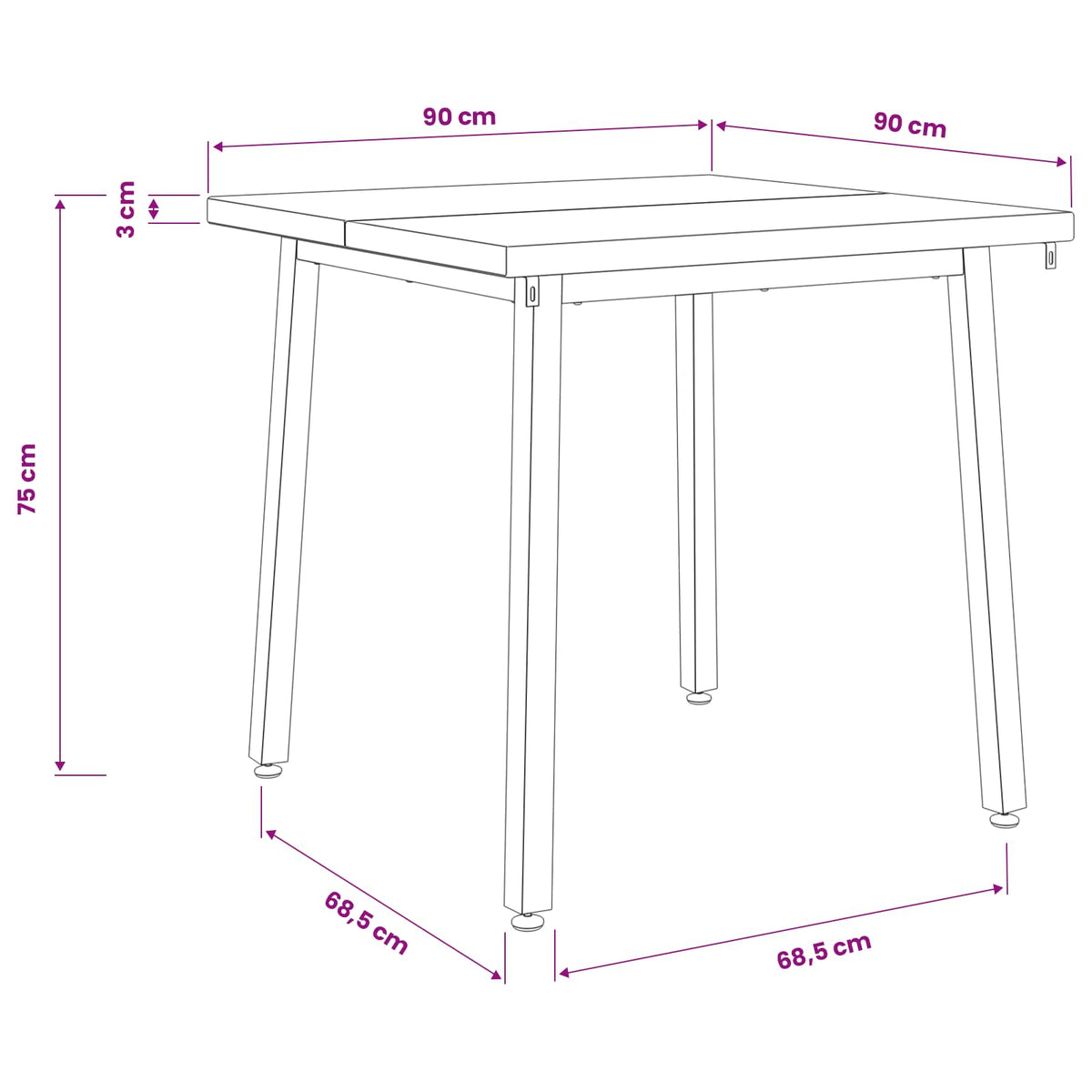 90 x 90 x 75 cm Kietos akacijos mediena Tamsiai ruda ir balta.