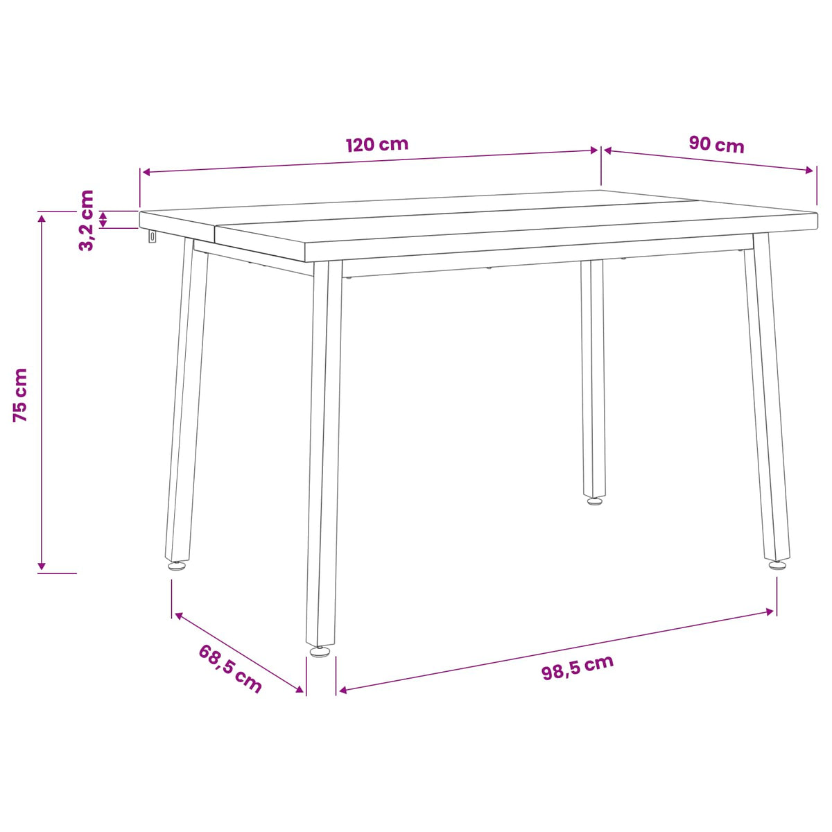 Kvadratinis valgomojo stalas 120 x 90 x 75 cm