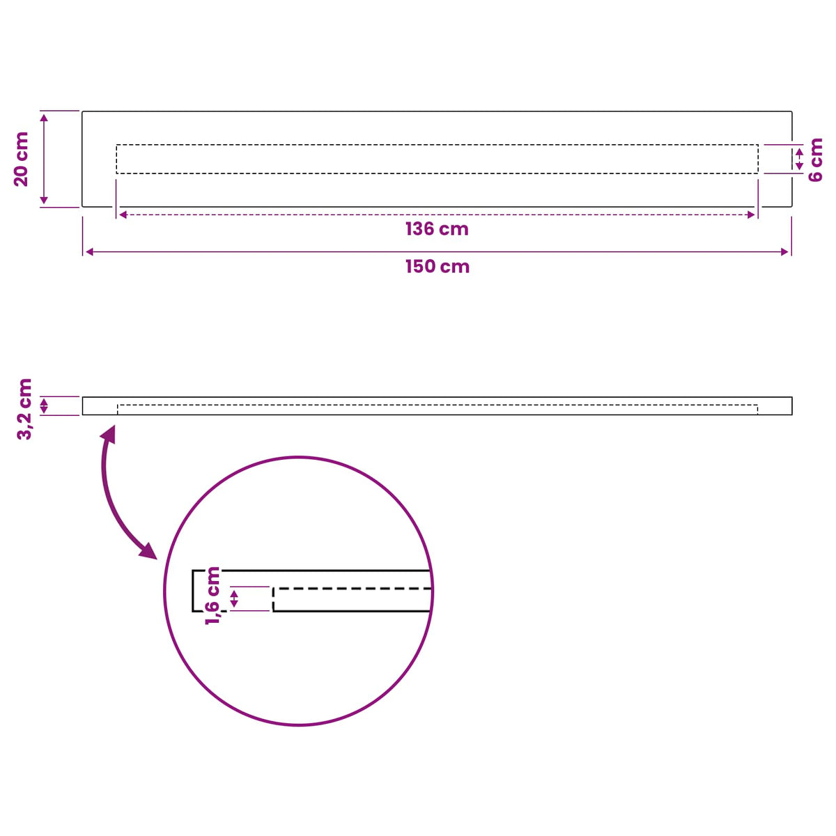 Stačiakampio stalo viršus 150 x 20 x 3,2 cm Stačiakampio
