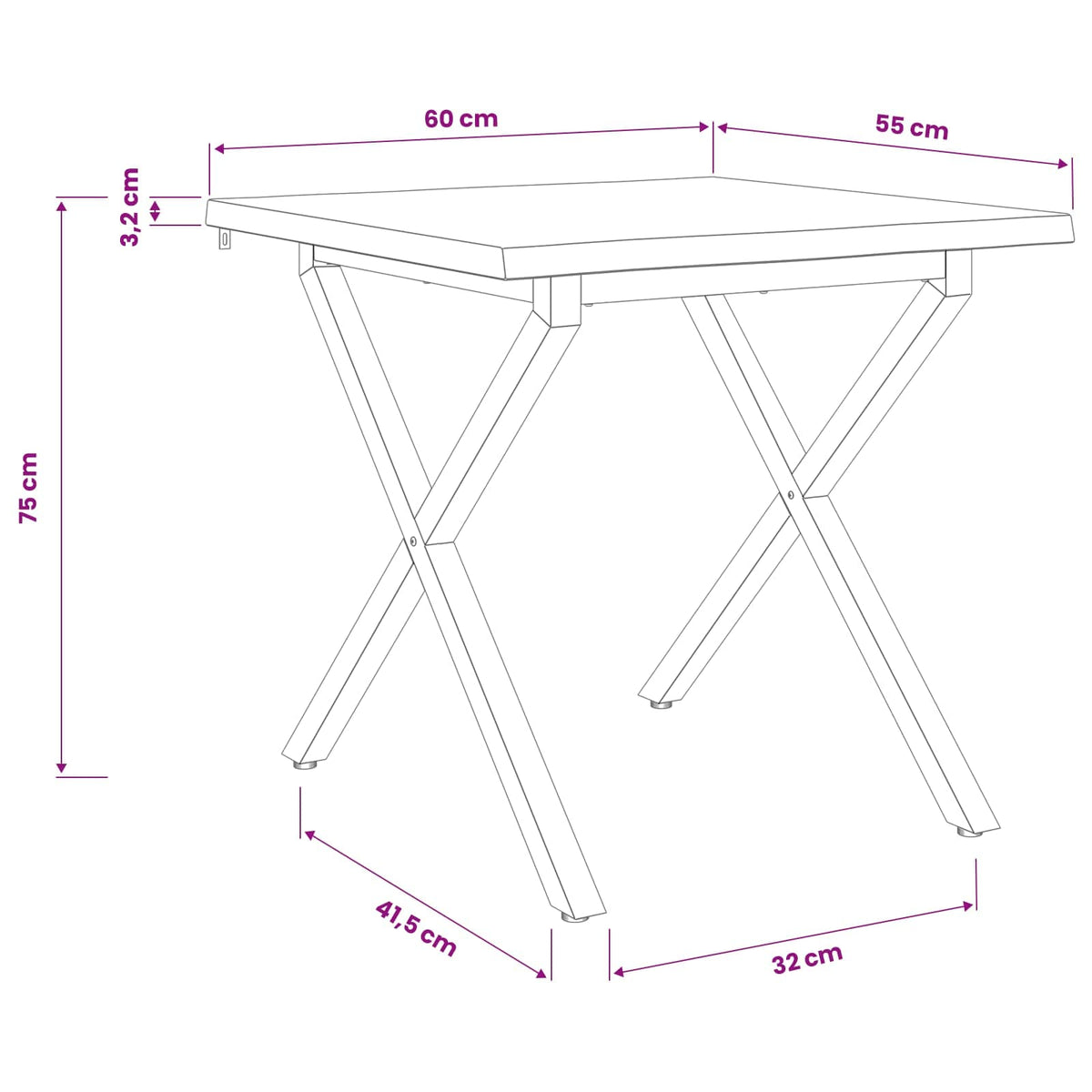 60 x 55 x 75 cm Kietos akacijos mediena Balta ir juoda