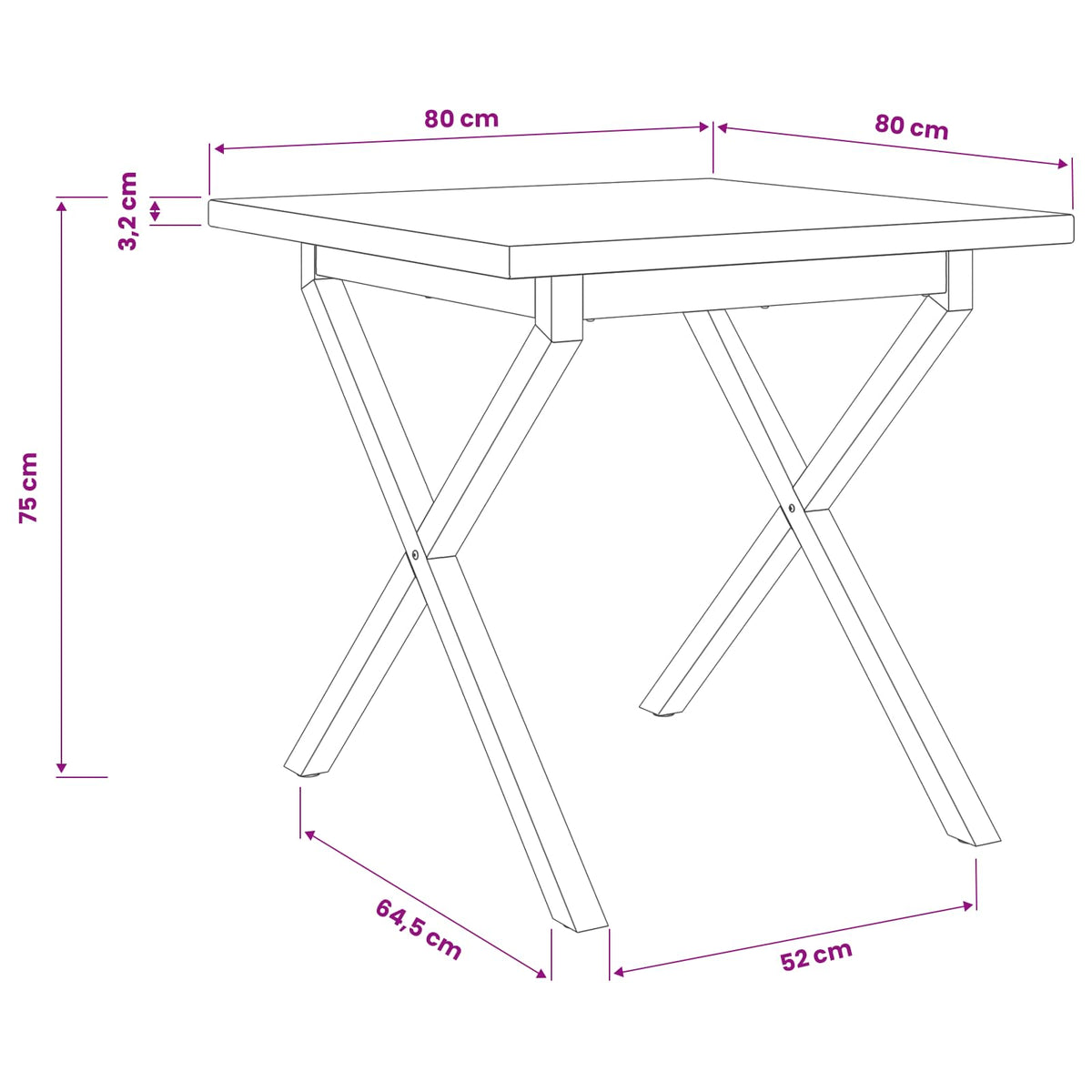 Kvadratinis valgomojo stalas 80 x 80 x 75 cm