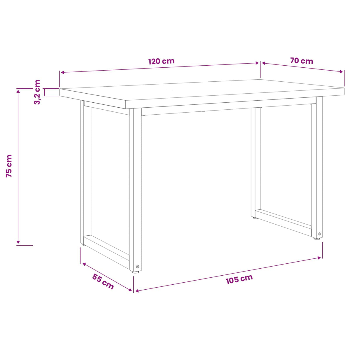 Kvadratinis valgomojo stalas 120 x 70 x 75 cm