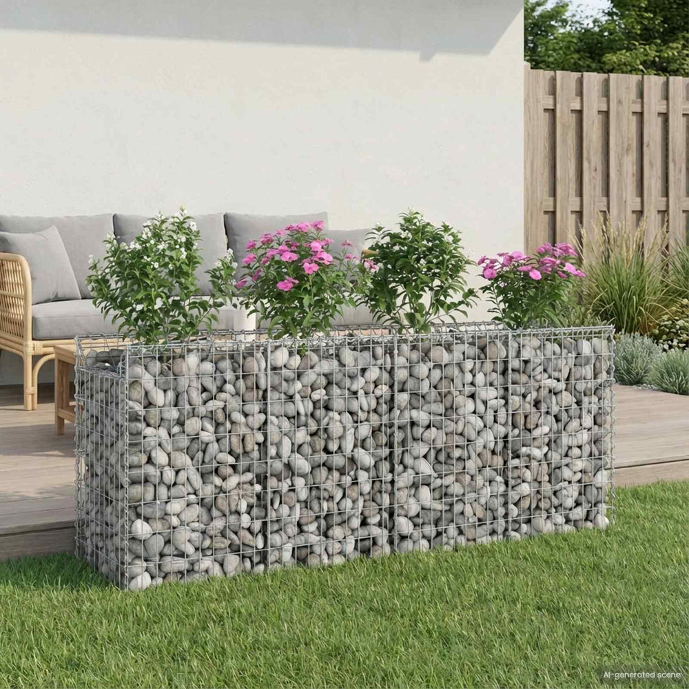 Gabioninė pakelta lova 2 pcs Sidabro 200 x 50 x 80 cm