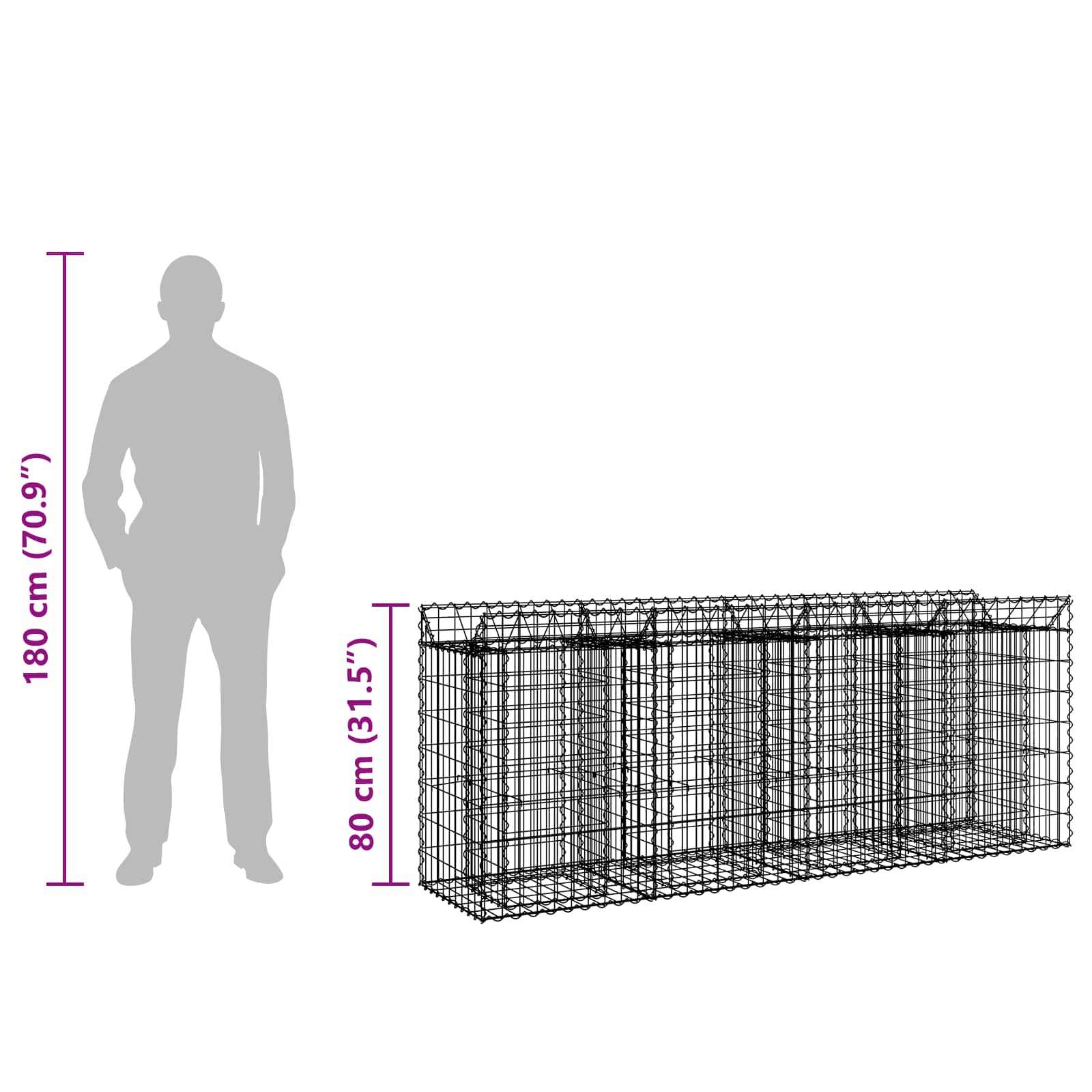 Gabioninė pakelta lova 2 pcs Sidabro 200 x 50 x 80 cm