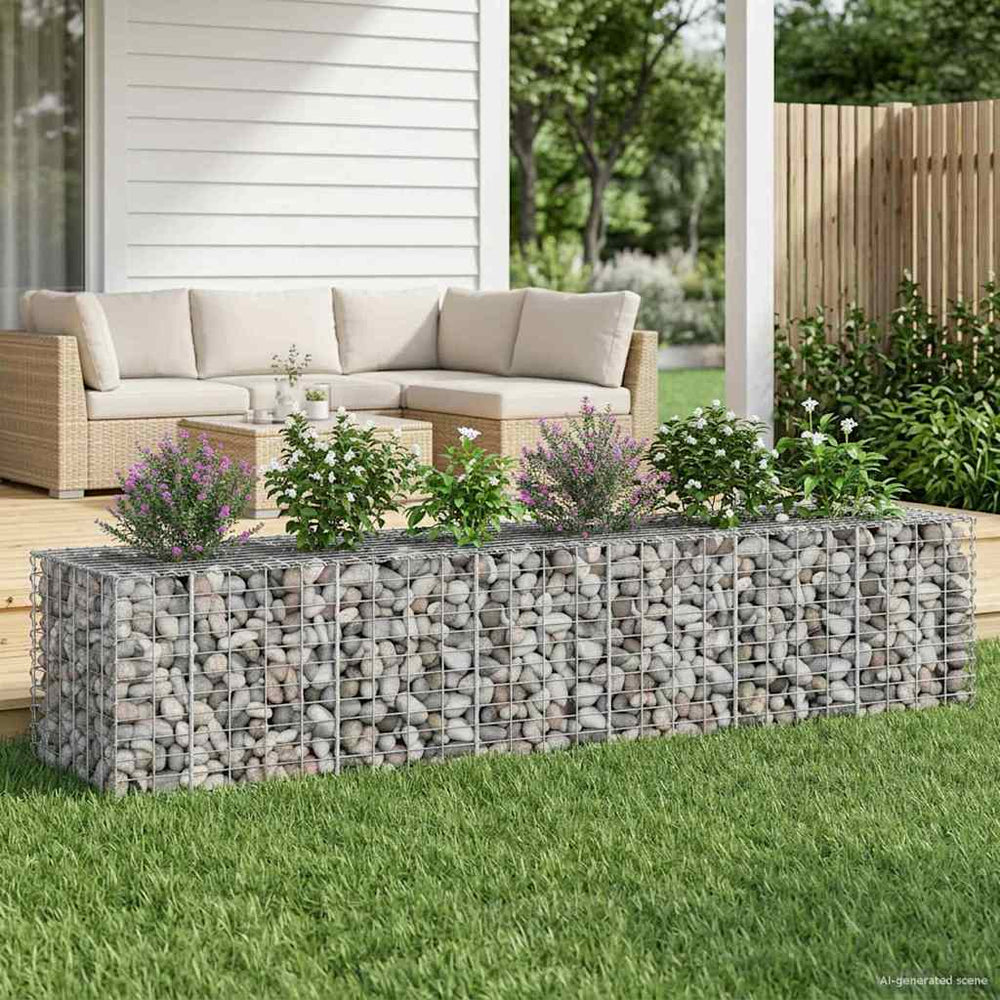 Gabioninė pakelta lova 2 pcs Sidabro 260 x 60 x 55 cm