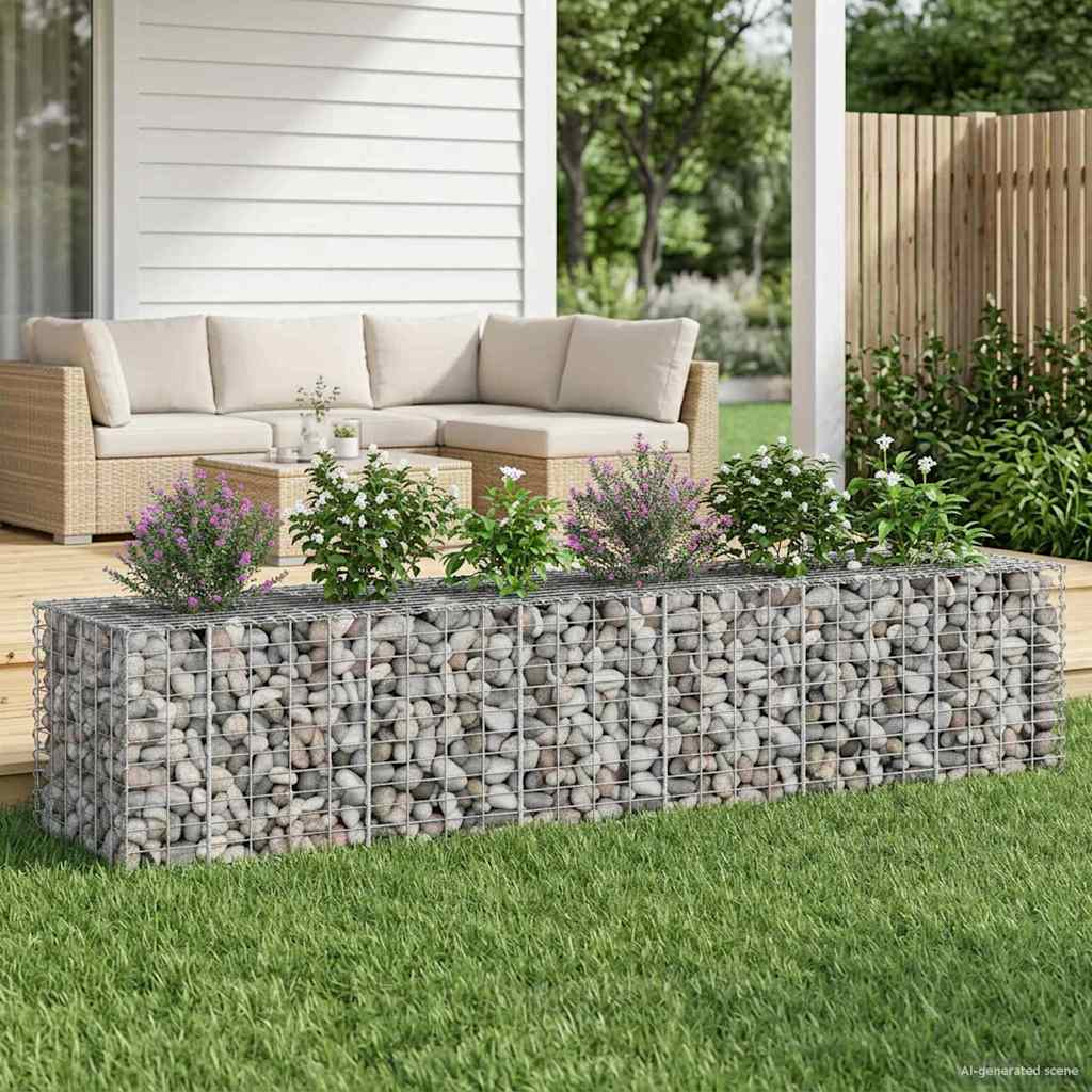 Gabioninė pakelta lova 2 pcs Sidabro 260 x 60 x 55 cm
