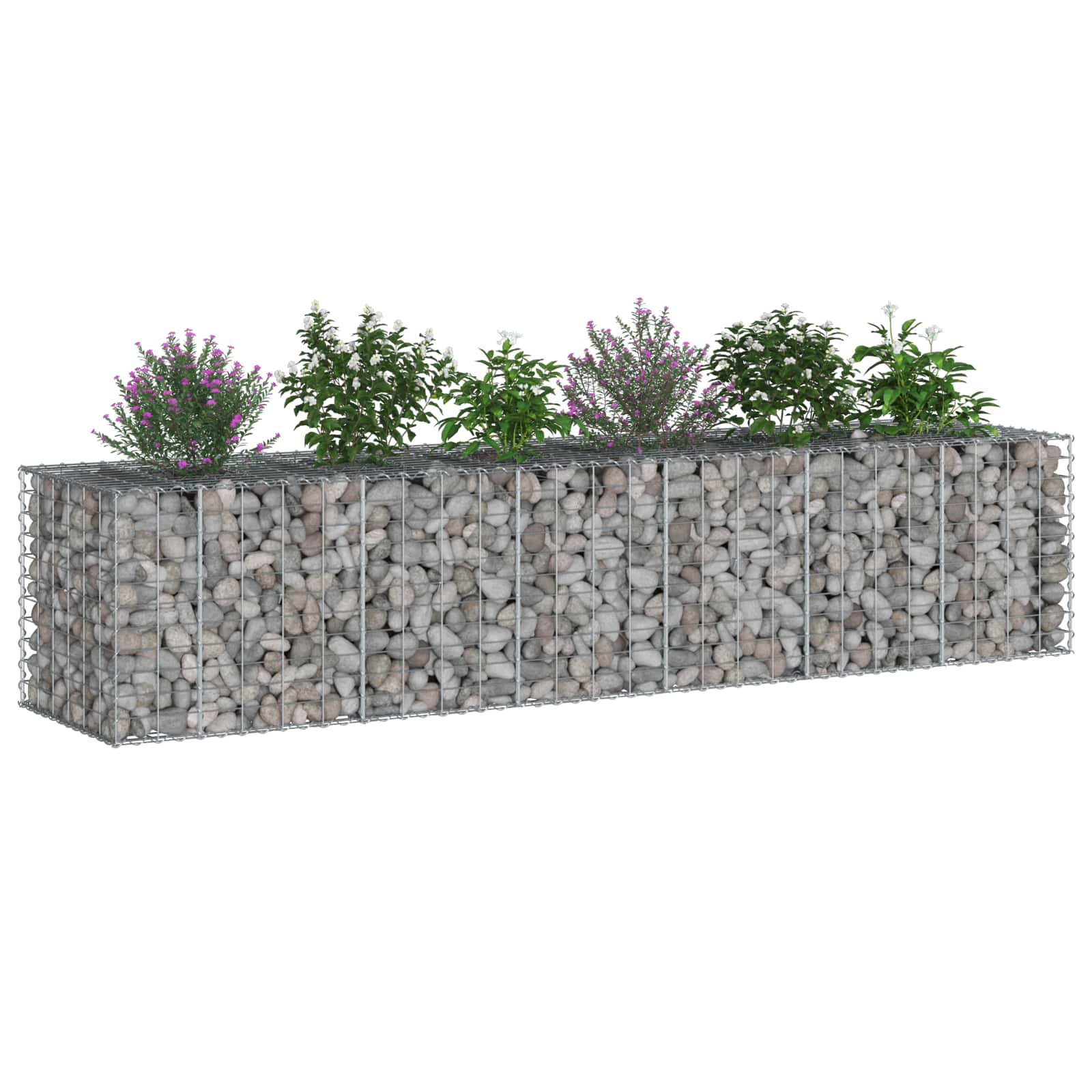 Gabioninė pakelta lova 2 pcs Sidabro 260 x 60 x 55 cm