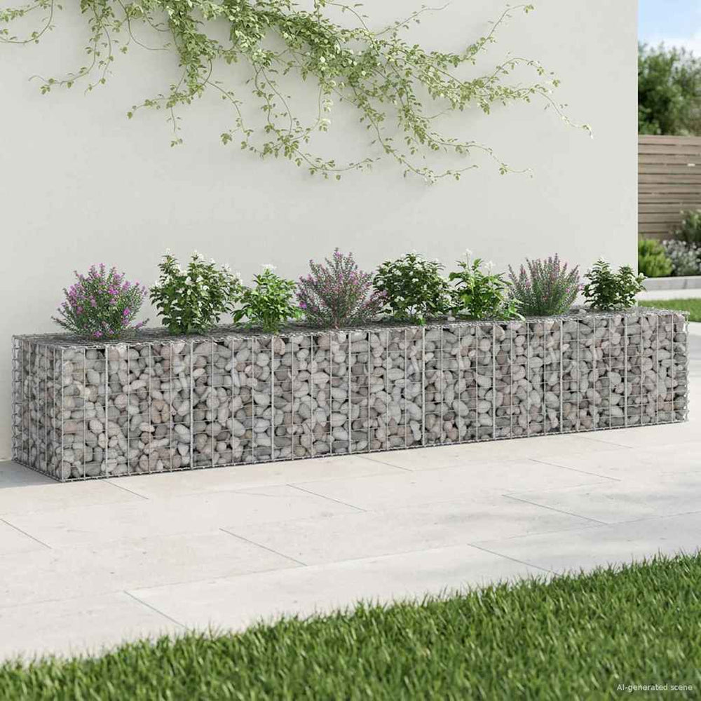 Gabioninė pakelta lova 2 pcs Sidabro 340 x 60 x 55 cm