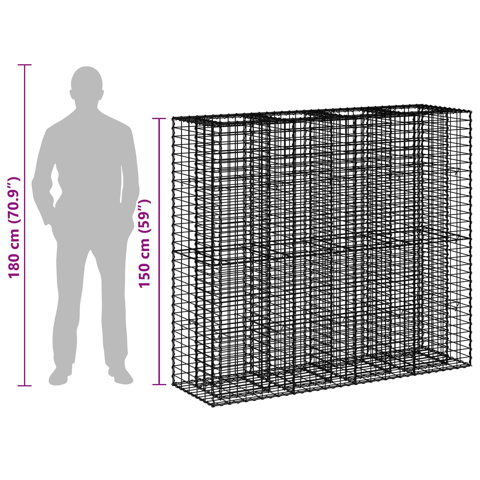 Gabioninė pakelta lova 2 pcs Sidabro 170 x 50 x 150 cm