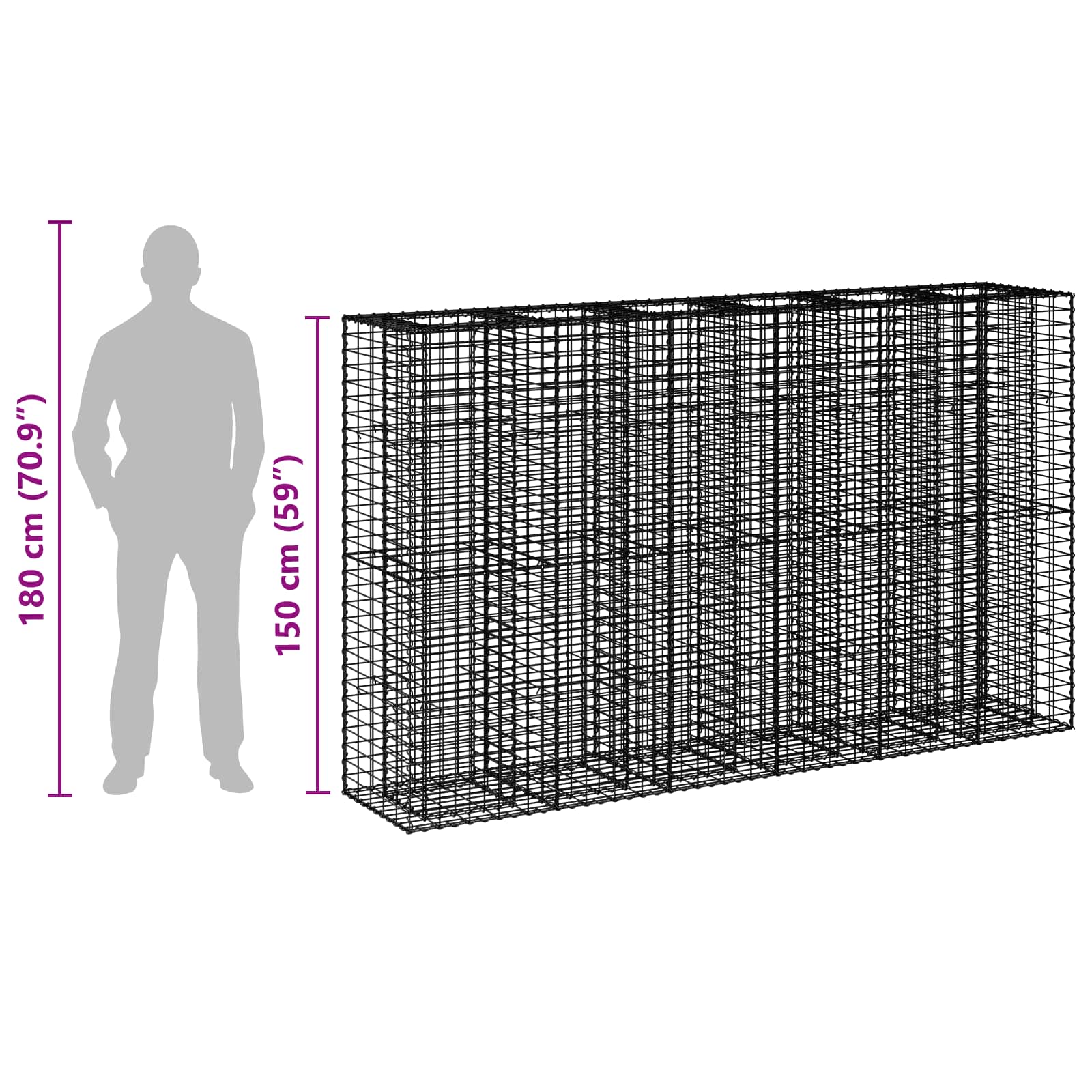 Gabionu paaugstināta dobe 3 gab. sudraba 250 x 50 x 150 cm
