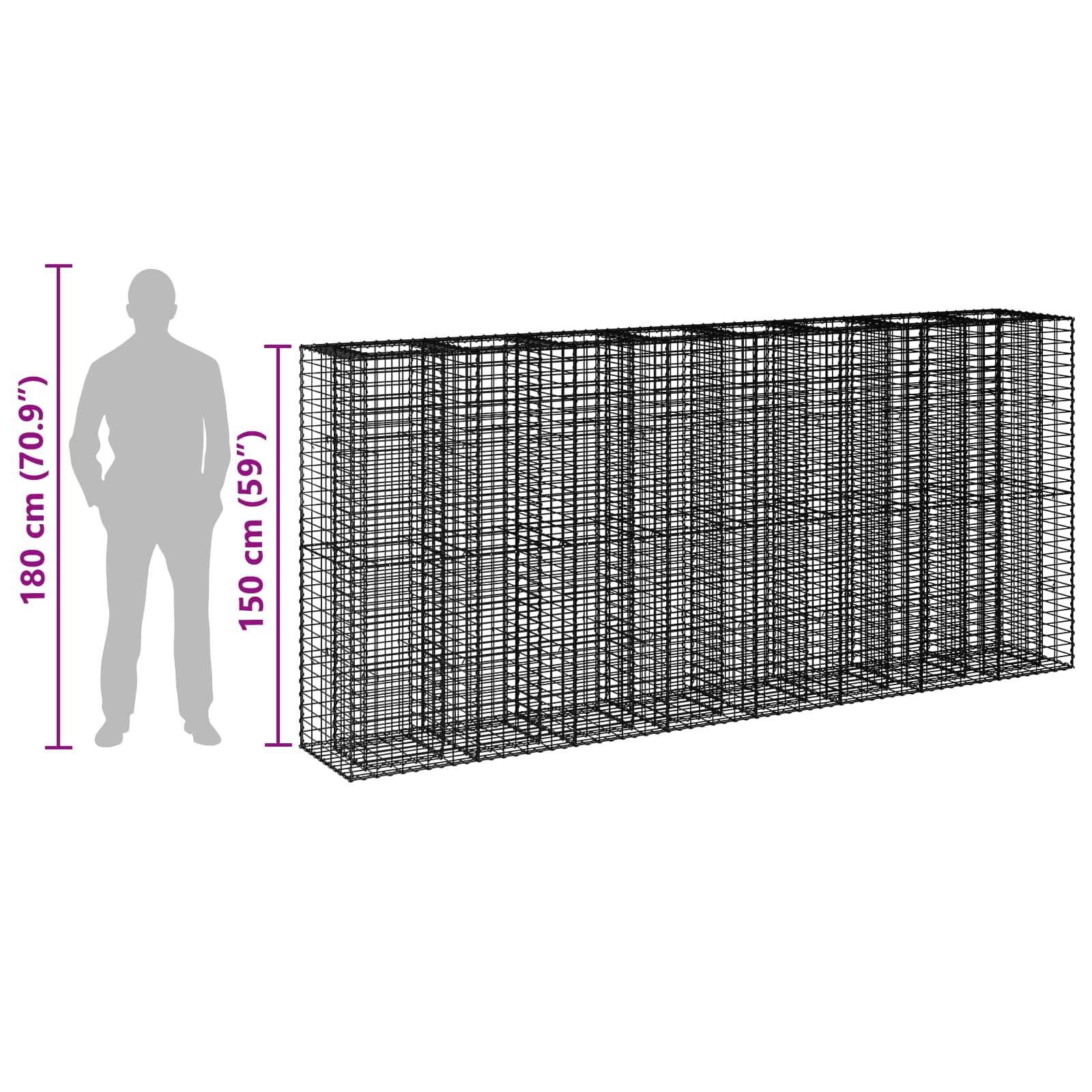 Gabioninė pakelta lova 4 pcs Sidabro 330 x 50 x 150 cm