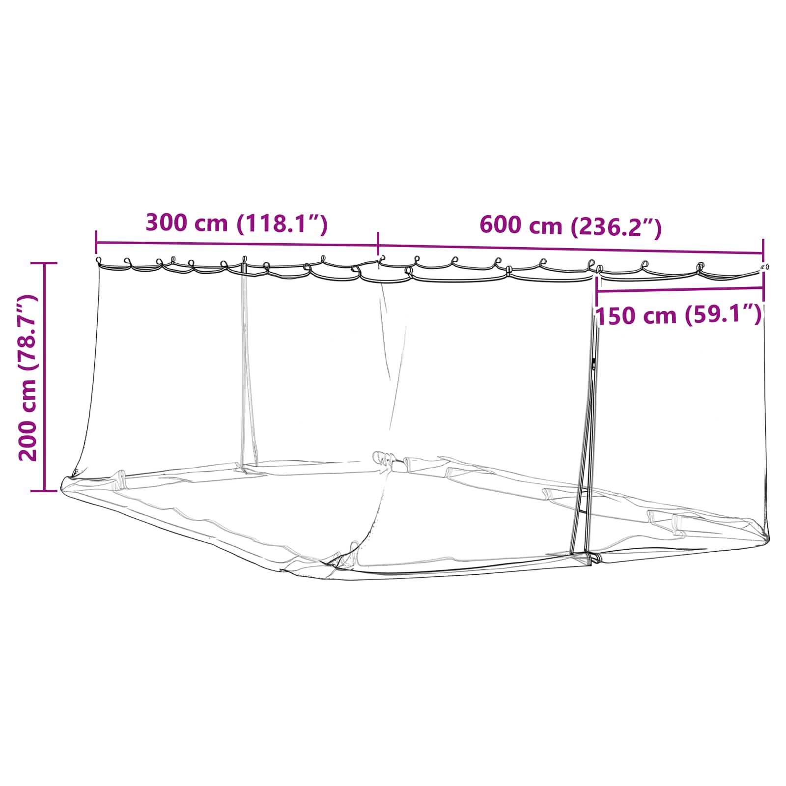 Uodų tinklelį pavėsinei 220 tinklas Juoda 6 x 3 x 2 m