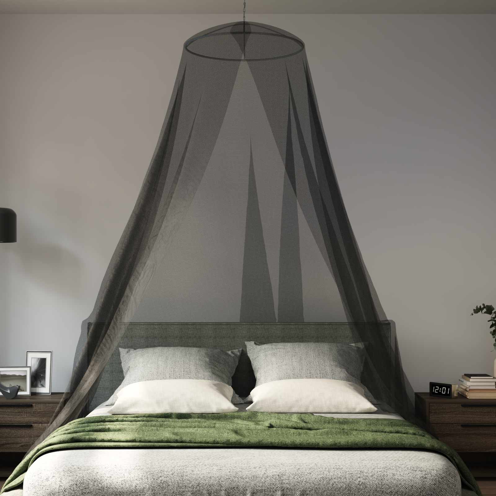Uodų tinklas lovai 3 pcs 156 akies Juoda Ø56 x 220 cm