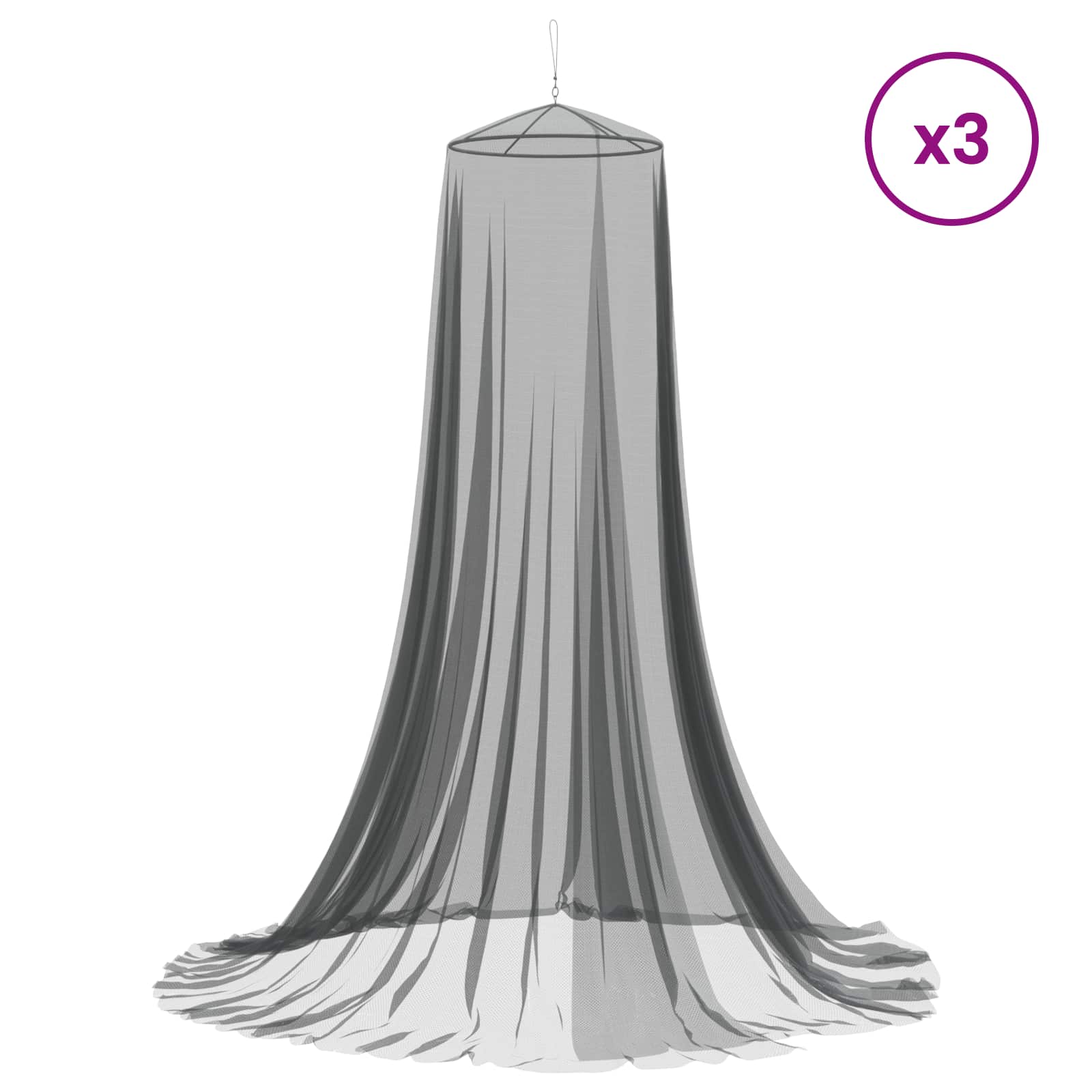 Uodų tinklas lovai 3 pcs 156 akies Juoda Ø56 x 220 cm