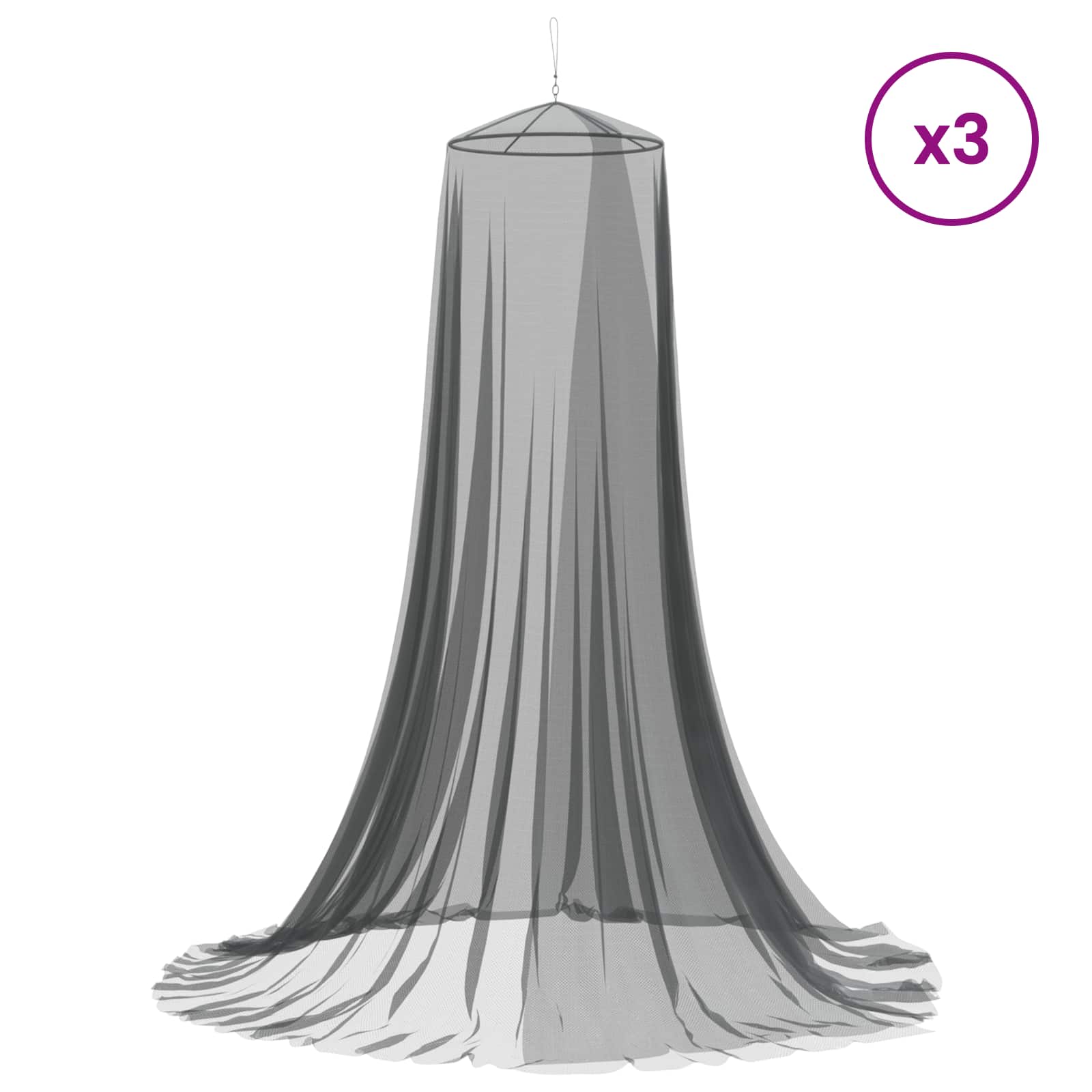 Uodų tinklas lovai 3 pcs 156 akies Juoda Ø56 x 220 cm