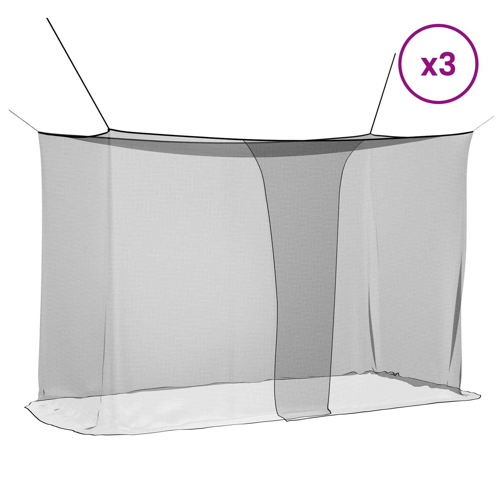 Moskito tinklas lovai 156 akies 3 pcs Juoda Poliesteris