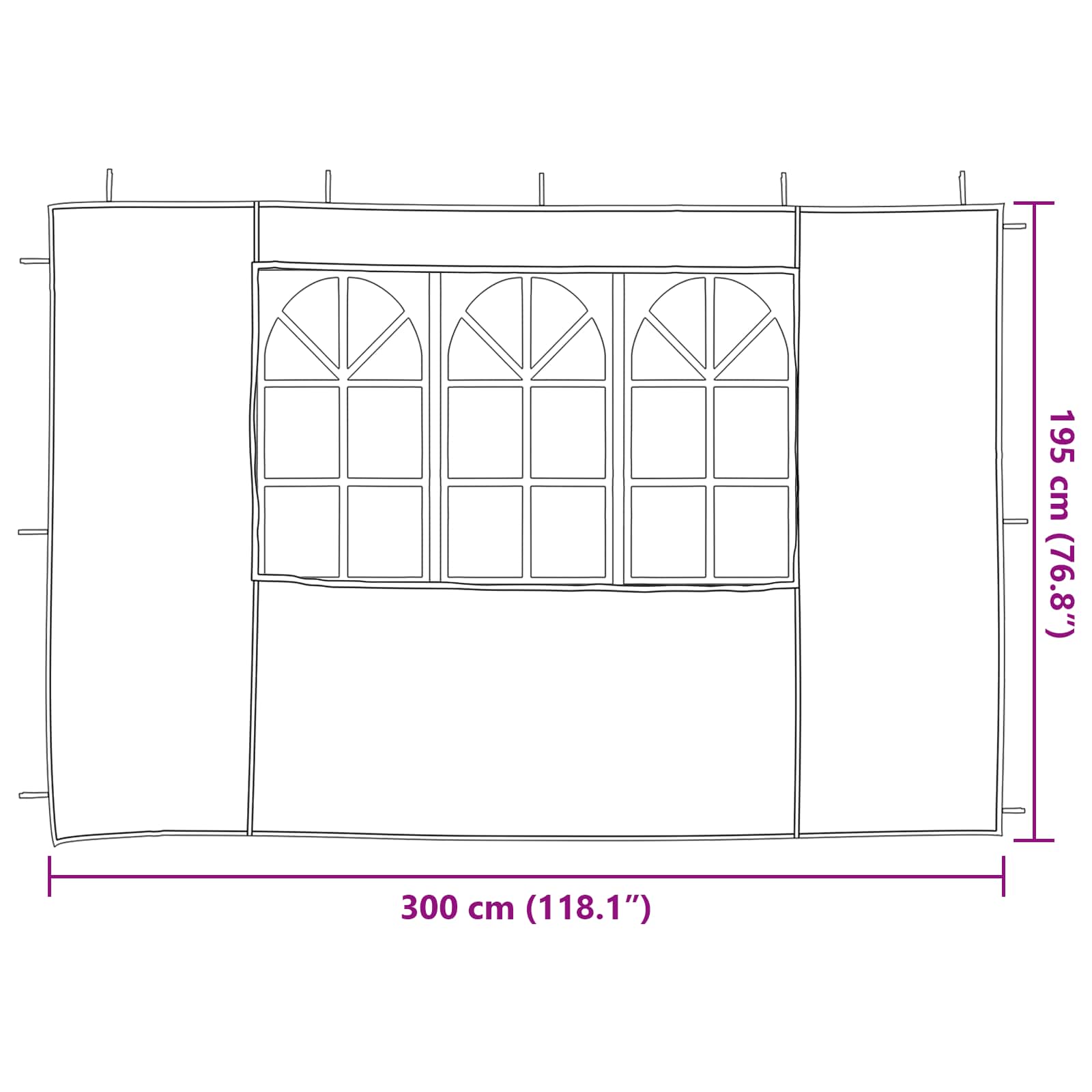 Šventinės palapinės šoninė siena 2 pcs 300 x 195 cm