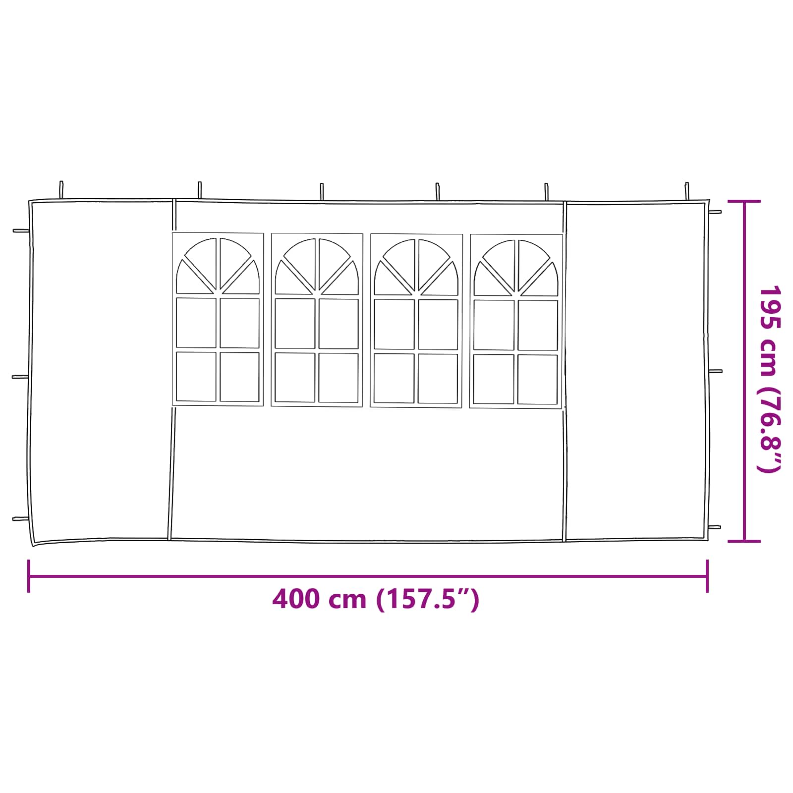 Šventinės palapinės šoninė siena 2 pcs 400 x 195 cm Balta