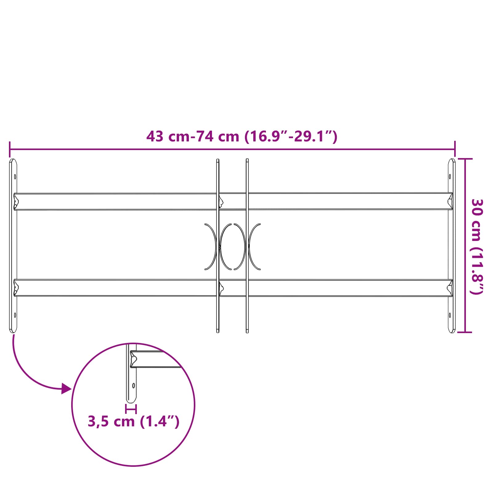 Langų saugos grotelės su 2 skersiniais 3 pcs 430-740 mm