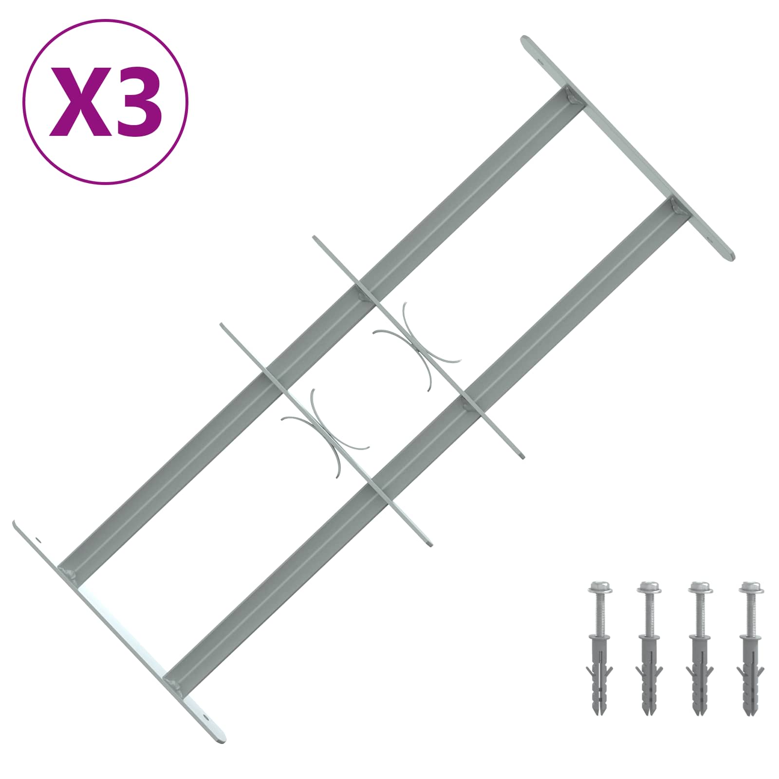 Langų saugos grotelės su 2 skersiniais 3 pcs 430-740 mm