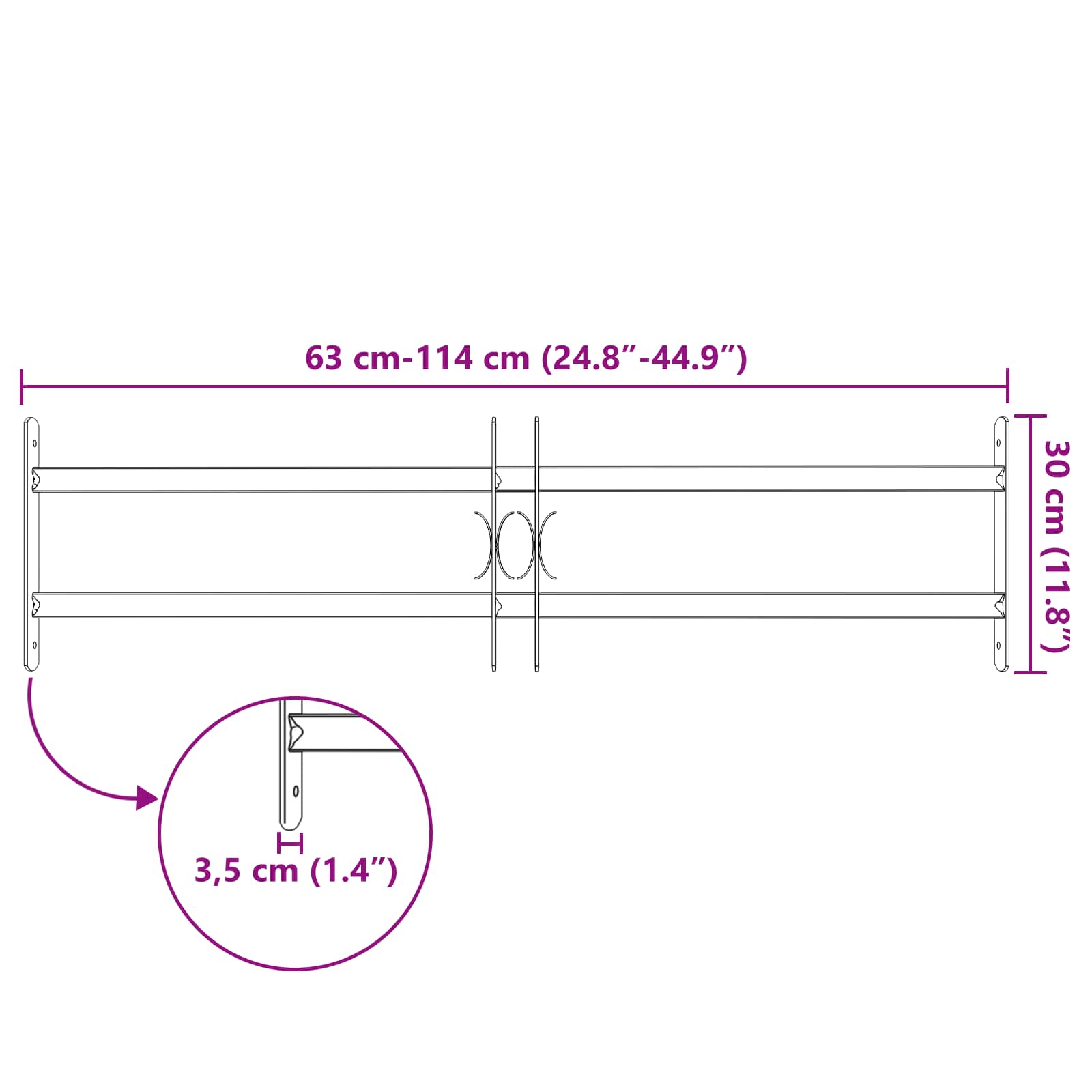 Langų saugos grotelės su 2 skersiniais 3 pcs 630-1140 mm