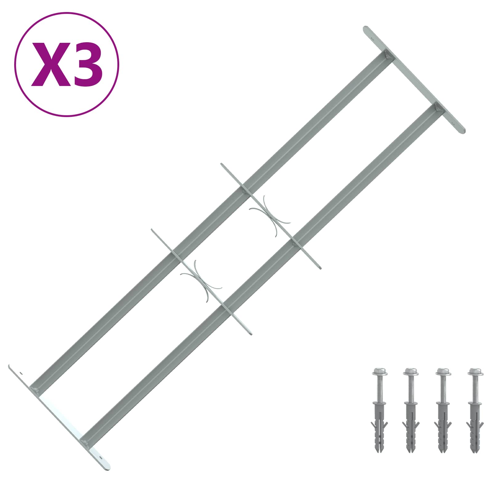 Langų saugos grotelės su 2 skersiniais 3 pcs 630-1140 mm