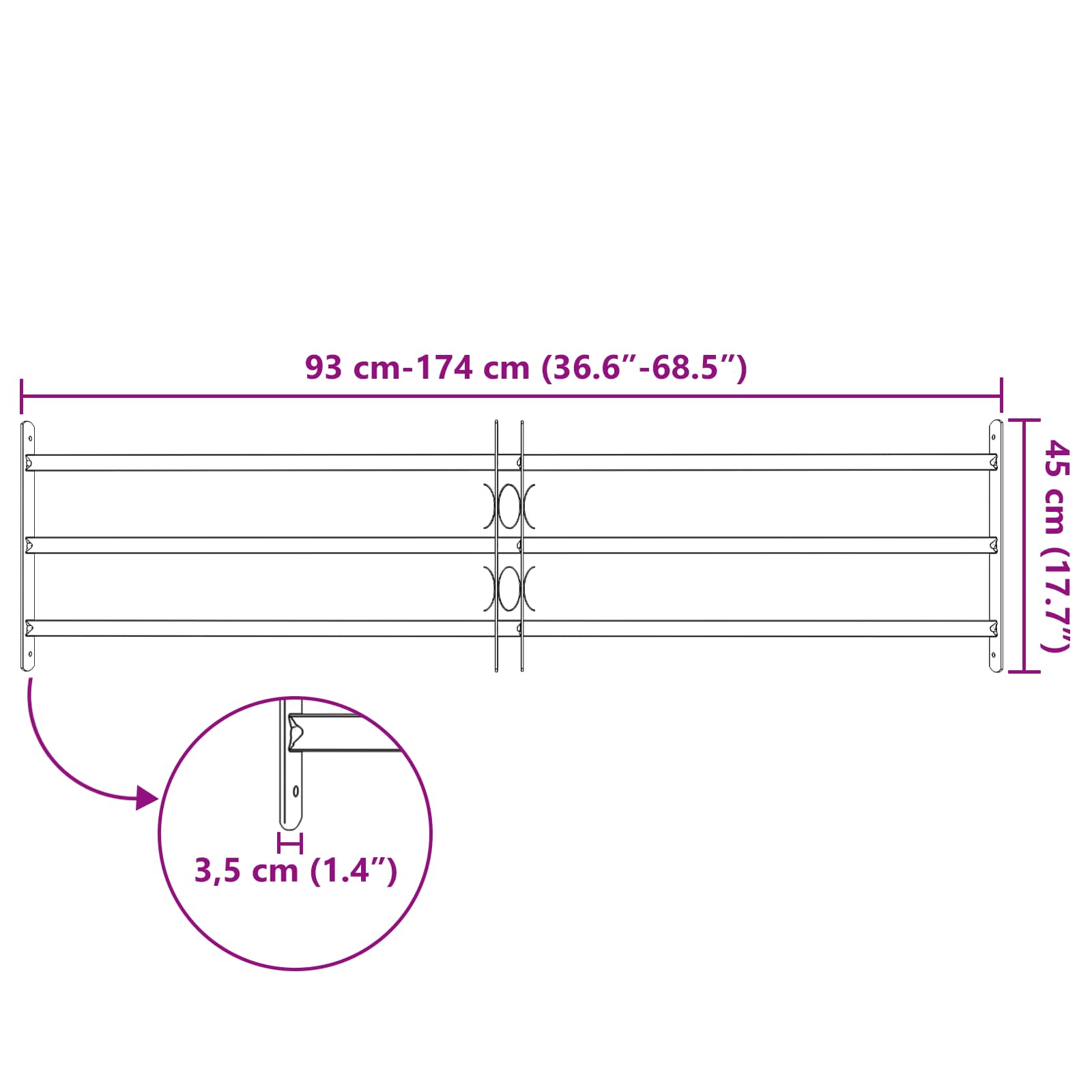Langų saugos grotelės su 3 skersinėmis 3 pcs 930-1740 mm