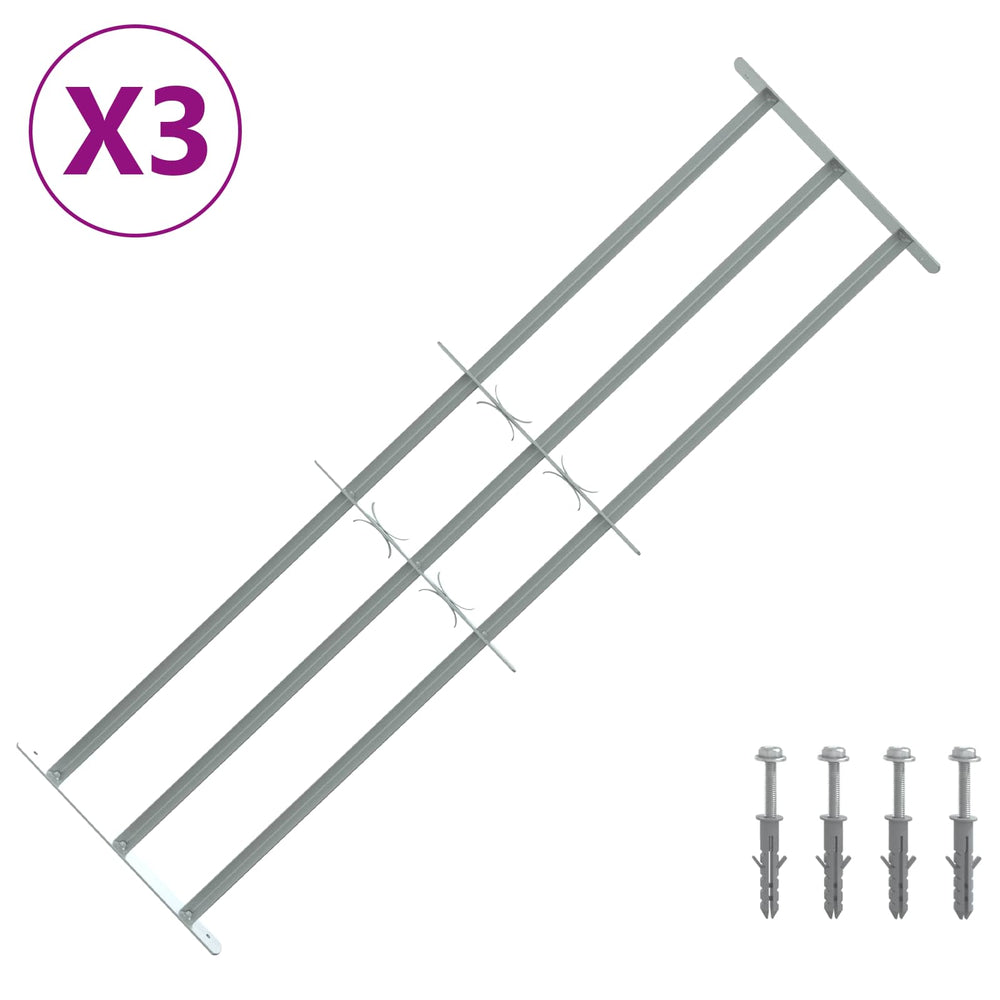 Langų saugos grotelės su 3 skersinėmis 3 pcs 930-1740 mm