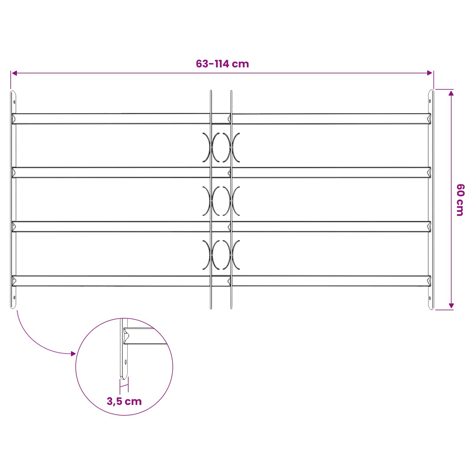 Saugumo grotelės langams su 4 kryžmėmis 3 pcs 630-1140 mm