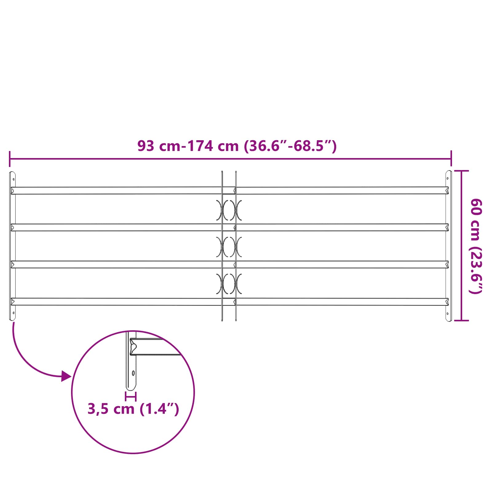 Saugumo grotelės langams su 4 kryžmėmis 3 pcs 930-1740 mm