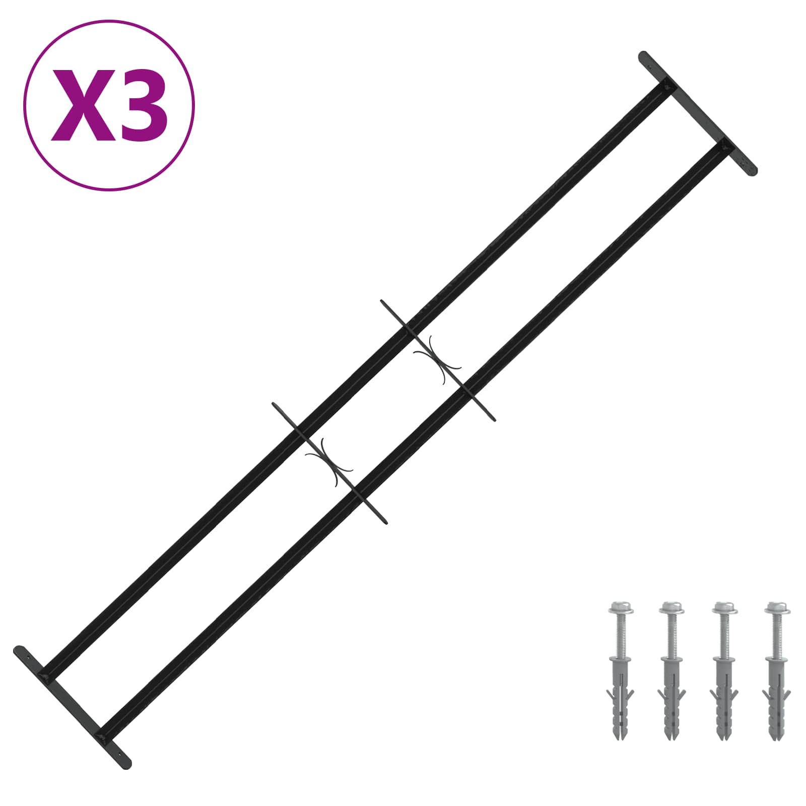 Langų saugos grotelės su 2 skersiniais 3 pcs 93-174 cm