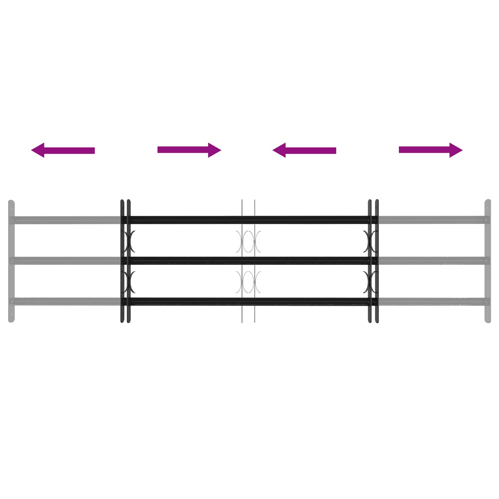 Langų saugos grotelės su 3 skersinėmis 3 pcs 93-174 cm