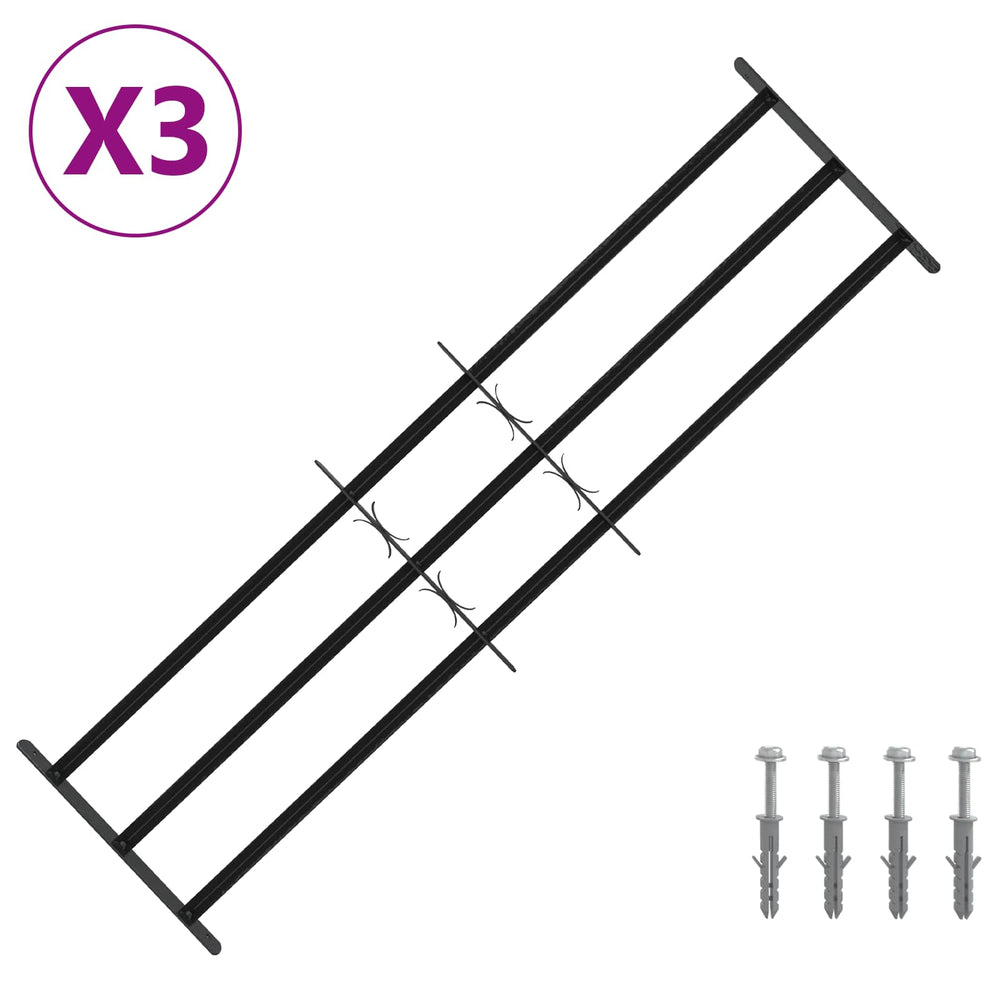 Langų saugos grotelės su 3 skersinėmis 3 pcs 93-174 cm