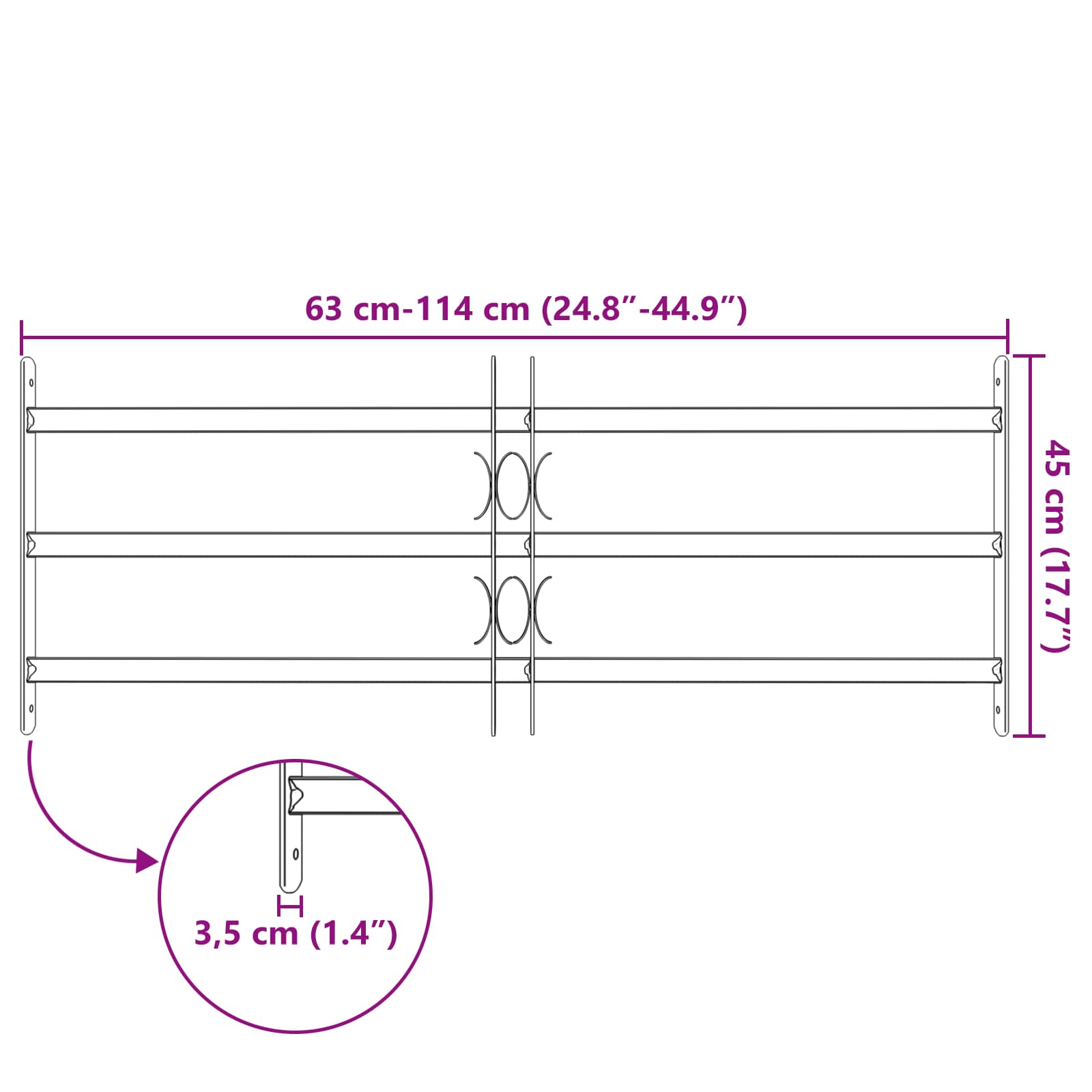 Saugumo grotelės langams su 4 kryžmėmis 3 pcs 63-114 cm
